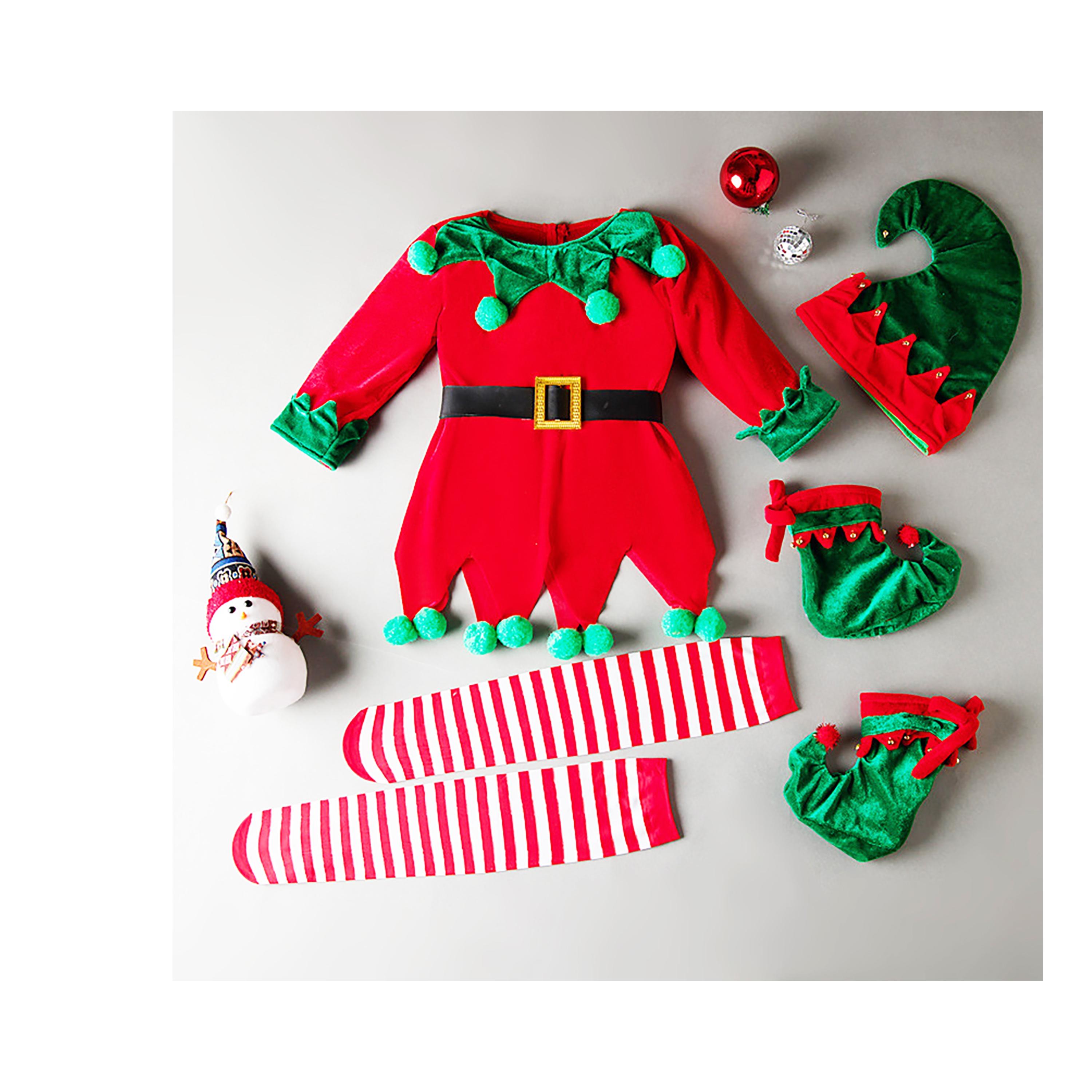 Babyqlo 5-Piece Girl's Adorable Elf Red Dress Costume Set with Belt Hat Shoes and Stockings-girls-clothing-setsandcoords-image-5