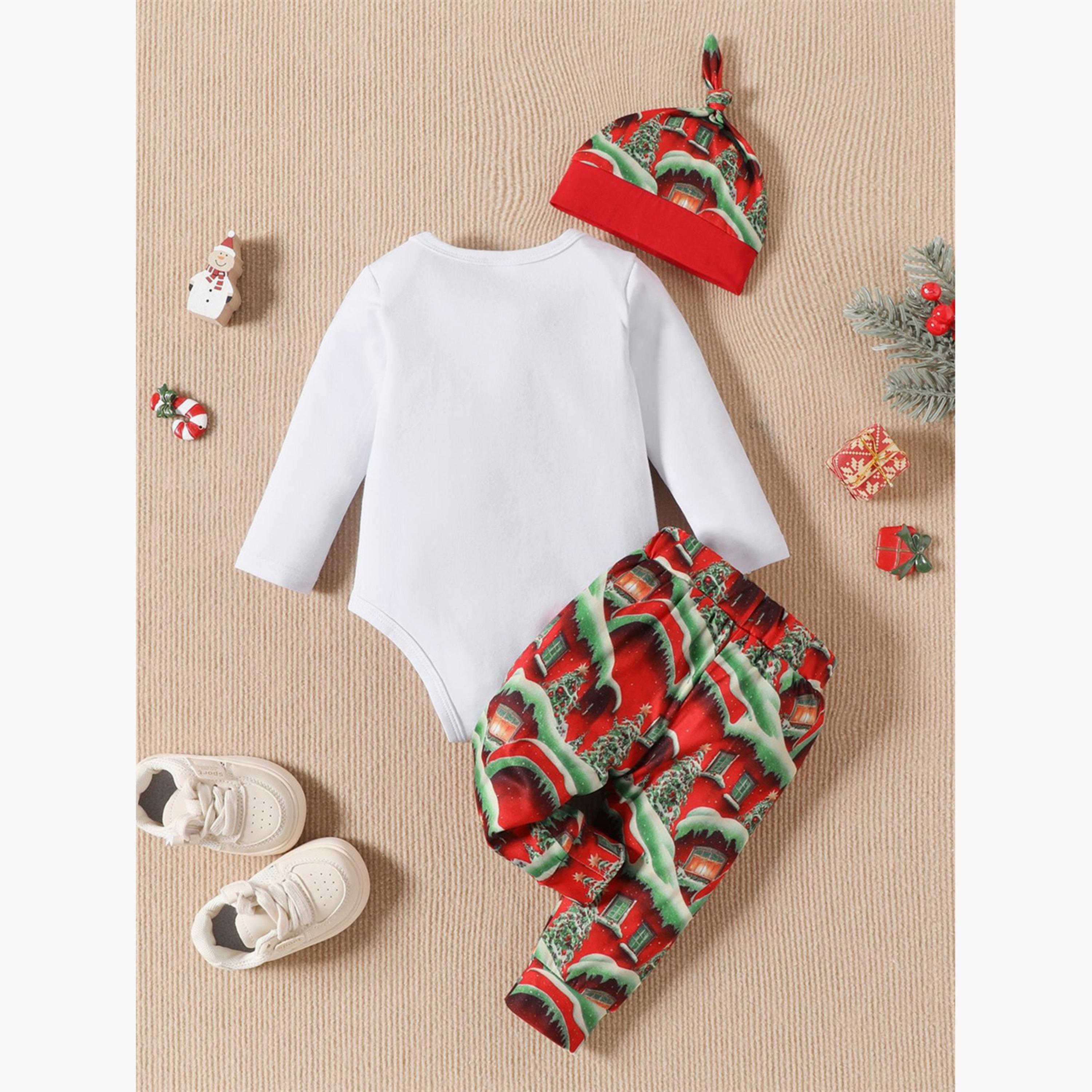 Babyqlo 3-Piece Kid's My First Christmas Bodysuit with Hat and Pant Set-baby-girls-clothing-setsandcoords-image-2