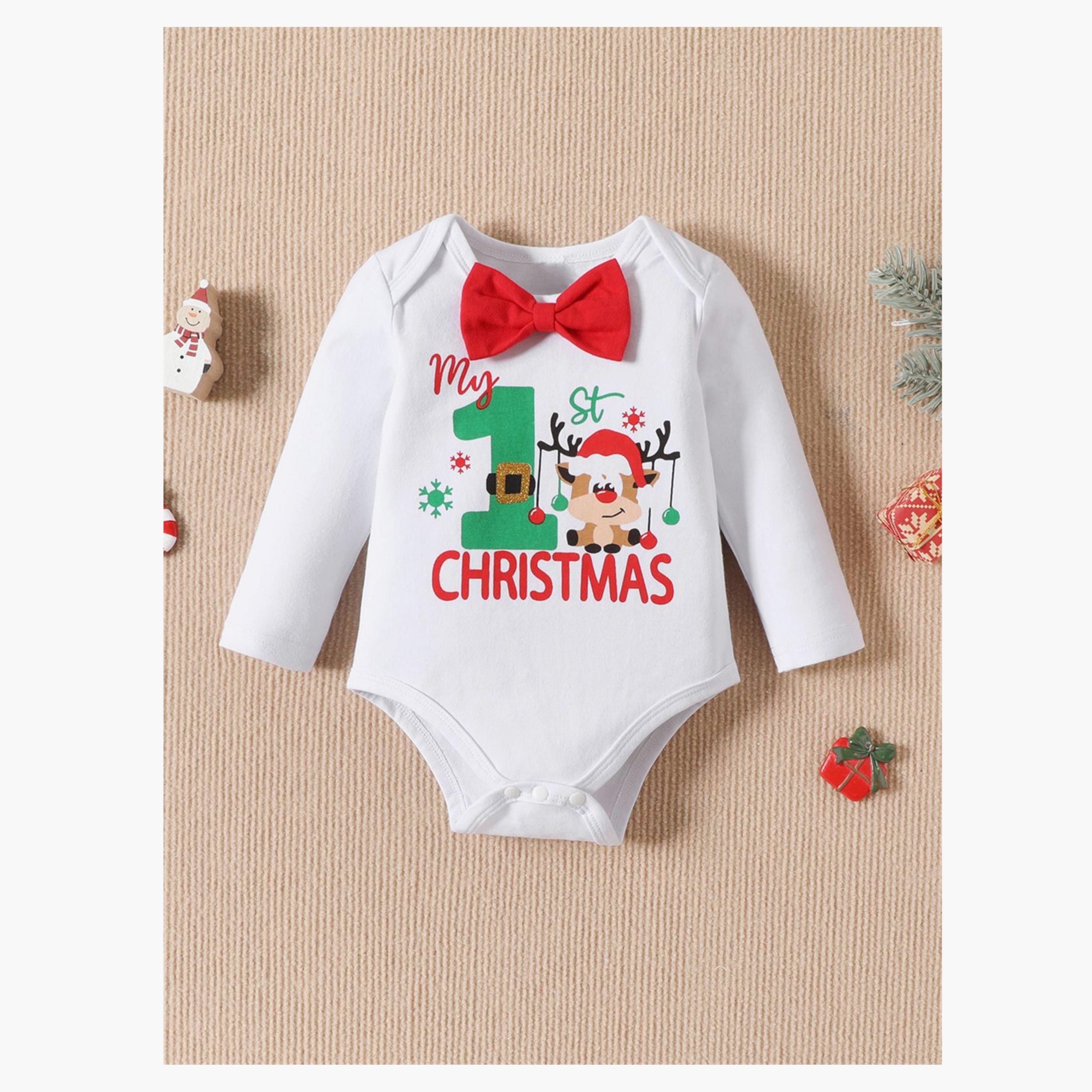 Babyqlo 3-Piece Kid's My First Christmas Bodysuit with Hat and Pant Set-baby-girls-clothing-setsandcoords-image-3