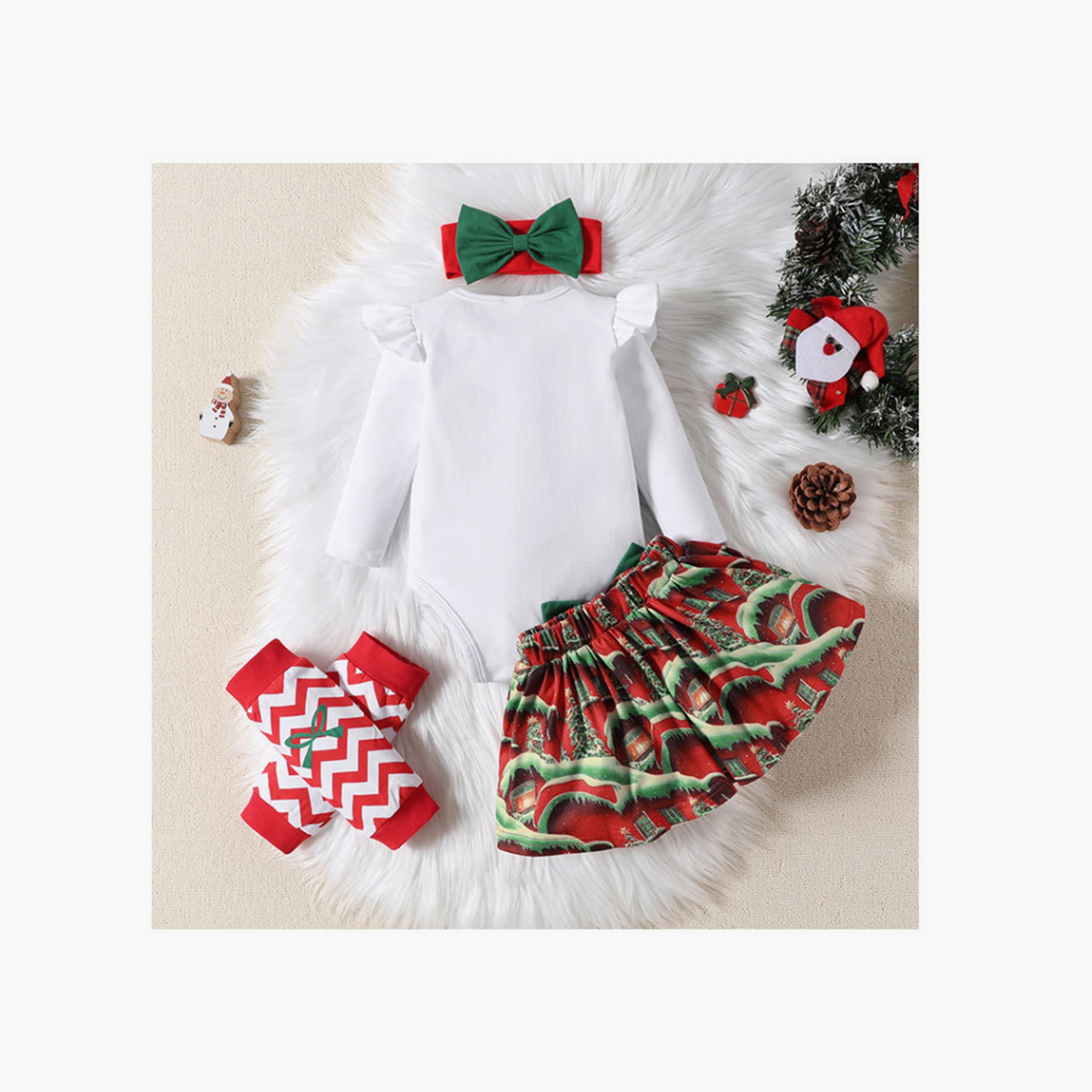 Babyqlo 4-Piece My First Christmas Bodysuit with Headband, Leg Warmer and Skirt Set-baby-girls-clothing-setsandcoords-image-2