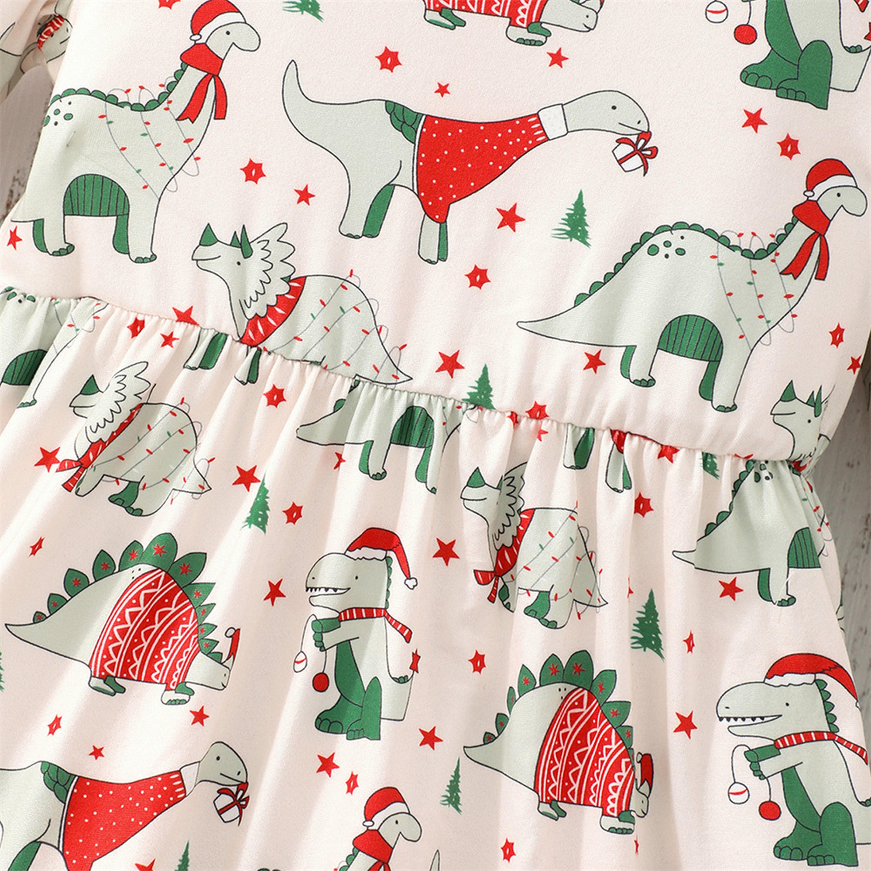 Babyqlo Christmas Festive Season's Delight Cute Dino with Gift Printed Knee-Length Dress-baby-girls-clothing-dressesandjumpsuits-image-3