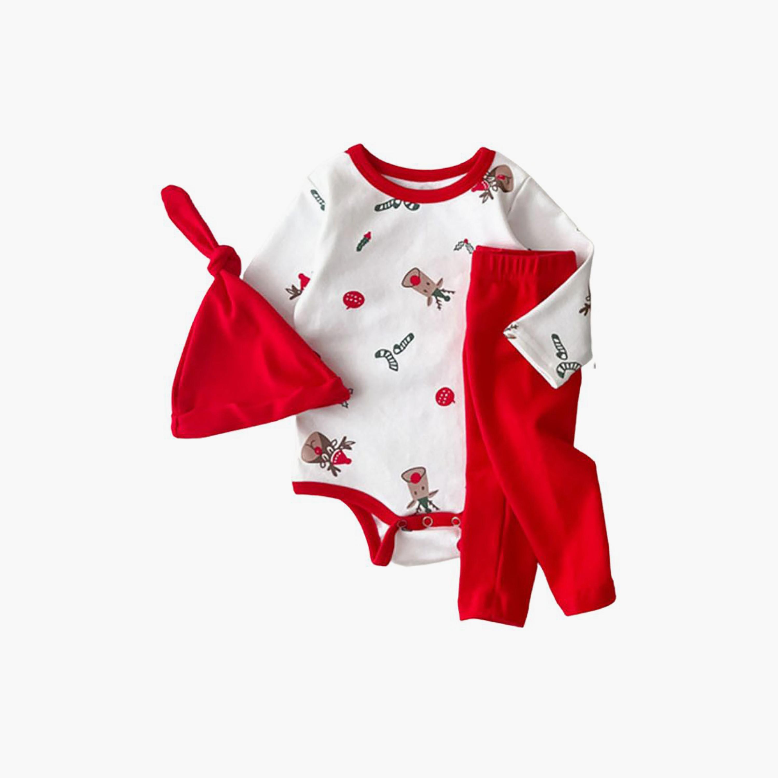 Babyqlo 3-Piece Kid's Festive Print Bodysuit with Pant and Cap Set-baby-boys-clothing-winterwear-setsandcoords-image-3