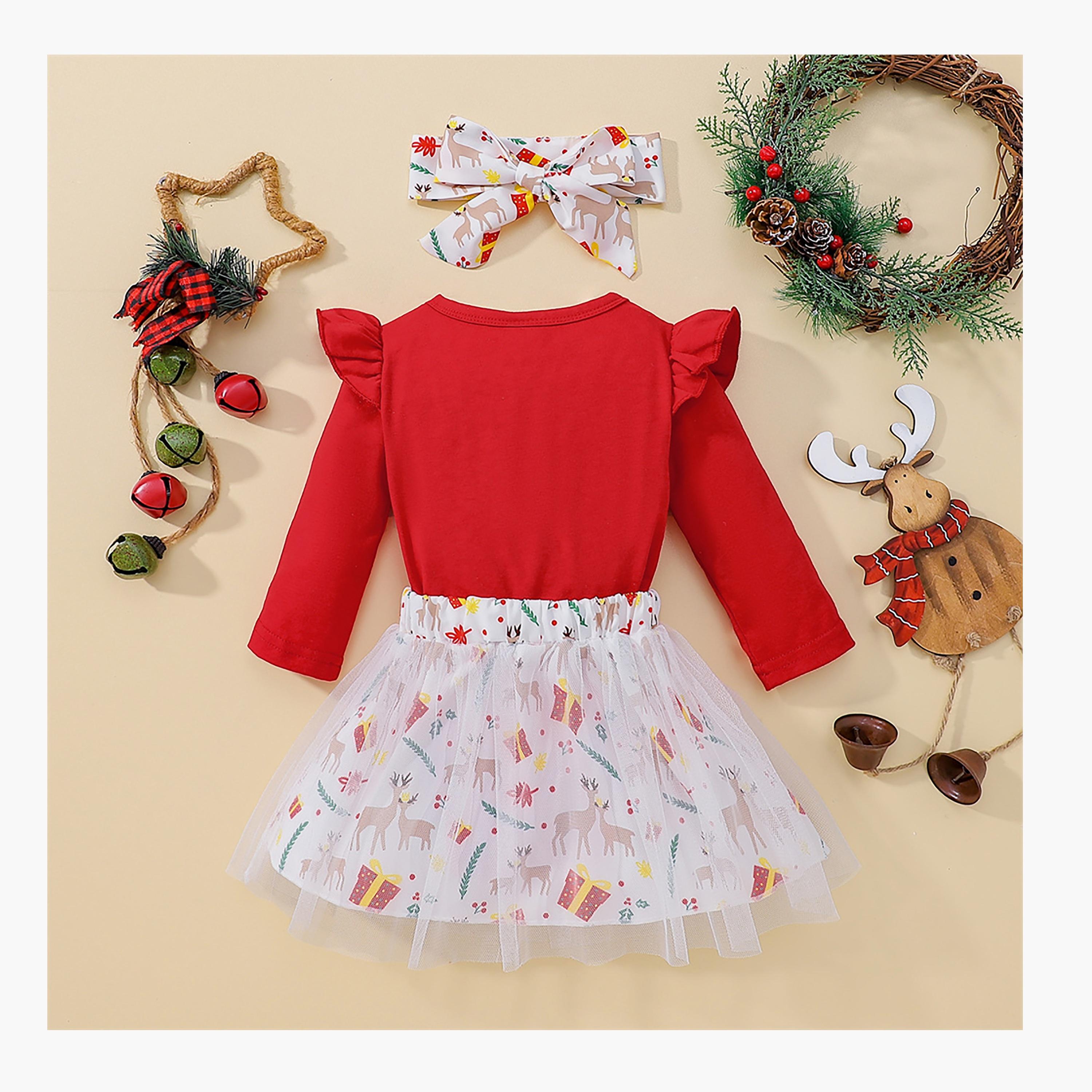 Babyqlo 3-Piece Santa's Little Helper Merry Christmas Bodysuit, Skirt, and Headband Set-baby-girls-clothing-setsandcoords-image-2