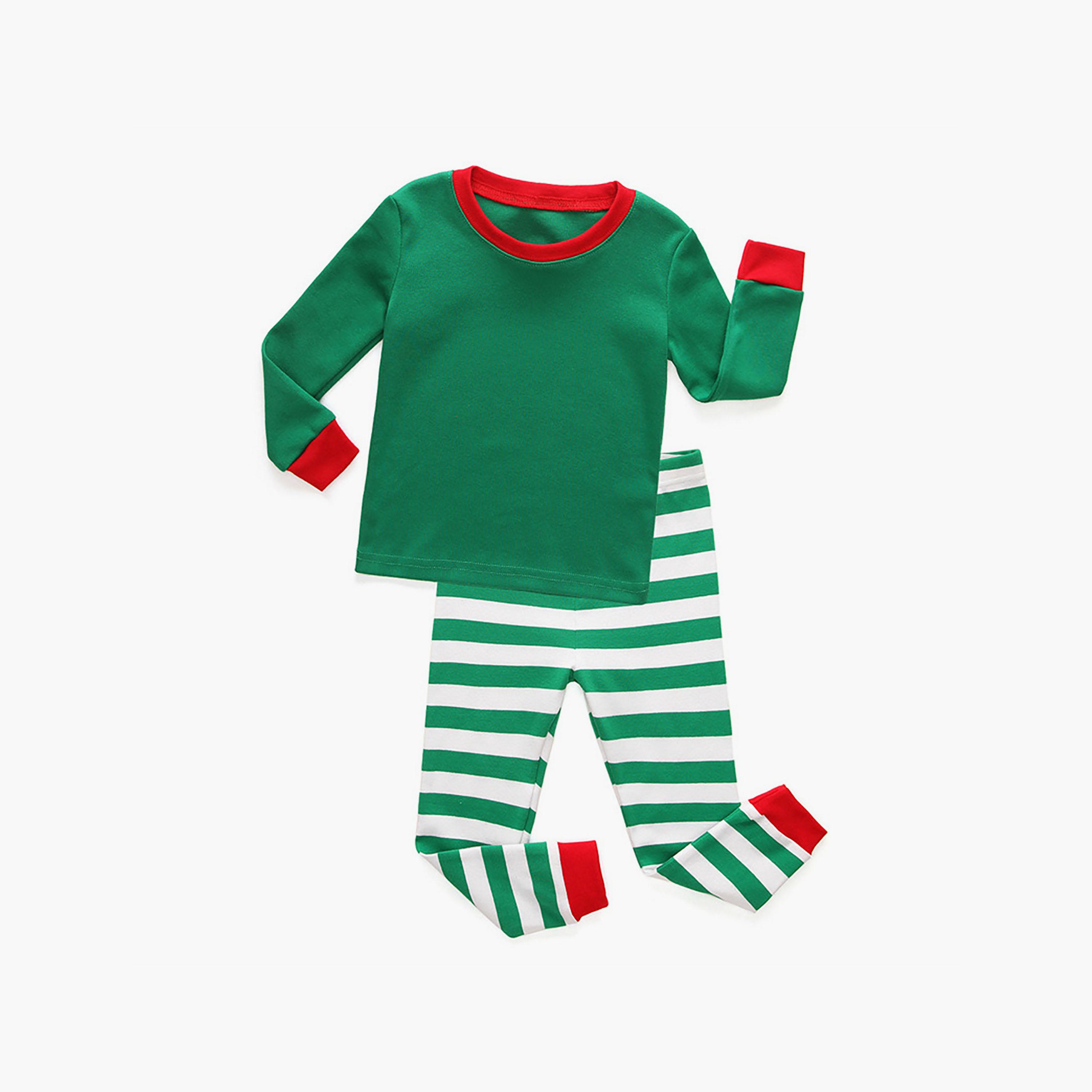 مجموعة تيشيرت أخضر سادة وبنطال ركض مخطط للأطفال قطعتين من بيبيكلو-boys-clothing-nightwear-image-1