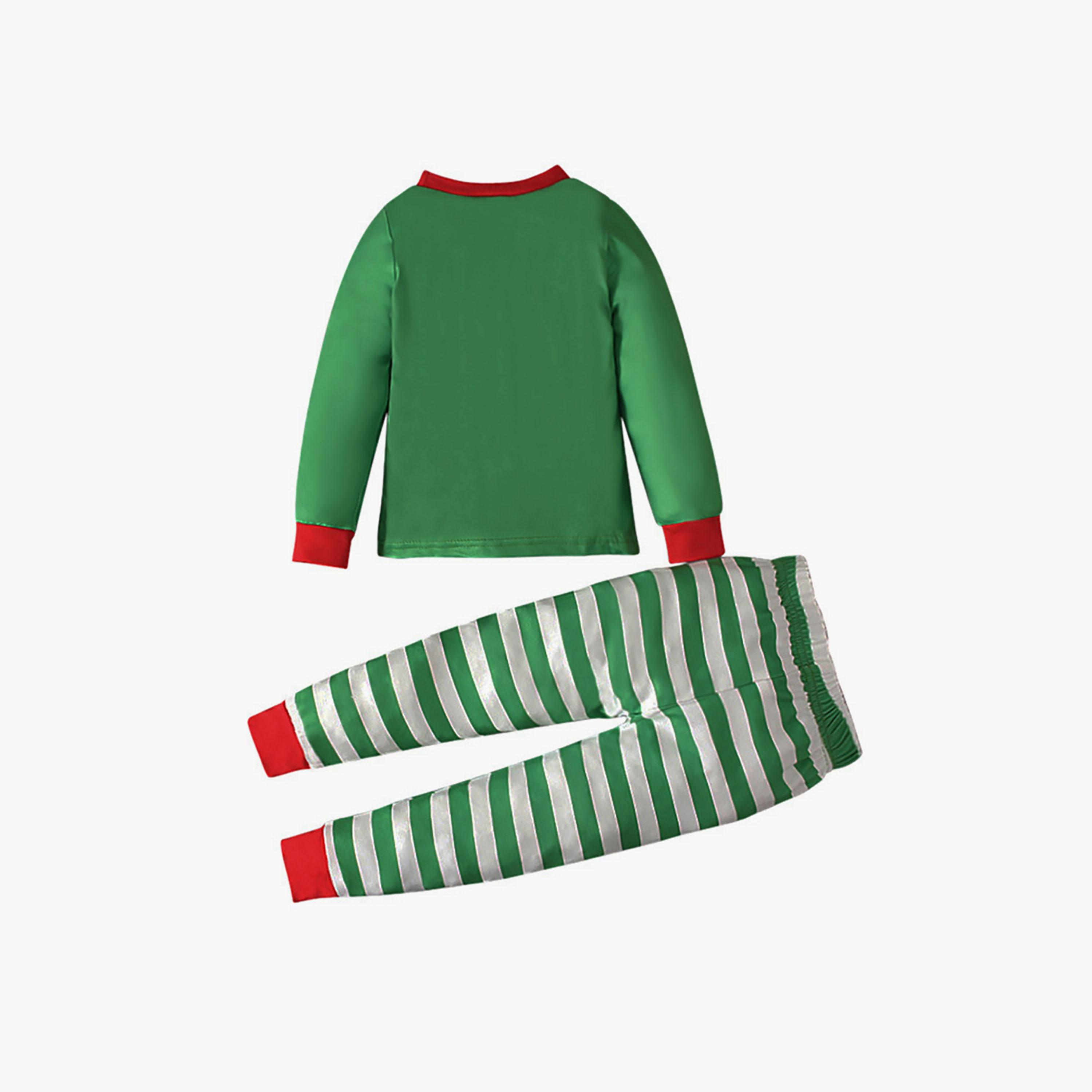 مجموعة تيشيرت أخضر سادة وبنطال ركض مخطط للأطفال قطعتين من بيبيكلو-boys-clothing-nightwear-image-2