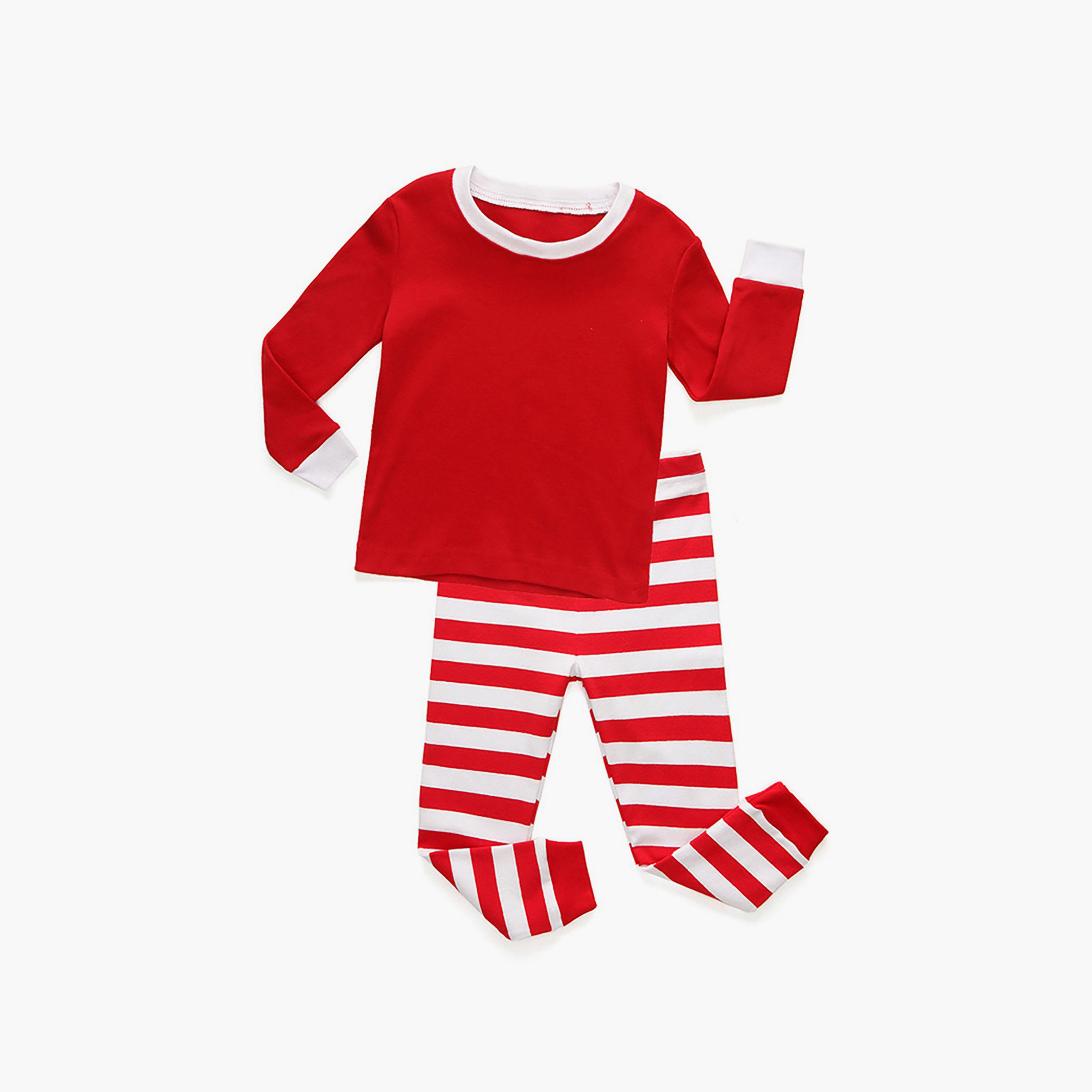 Babyqlo 2-Piece Kid's Solid Red T-Shirt with Stripe Joggers Set-boys-clothing-nightwear-image-1