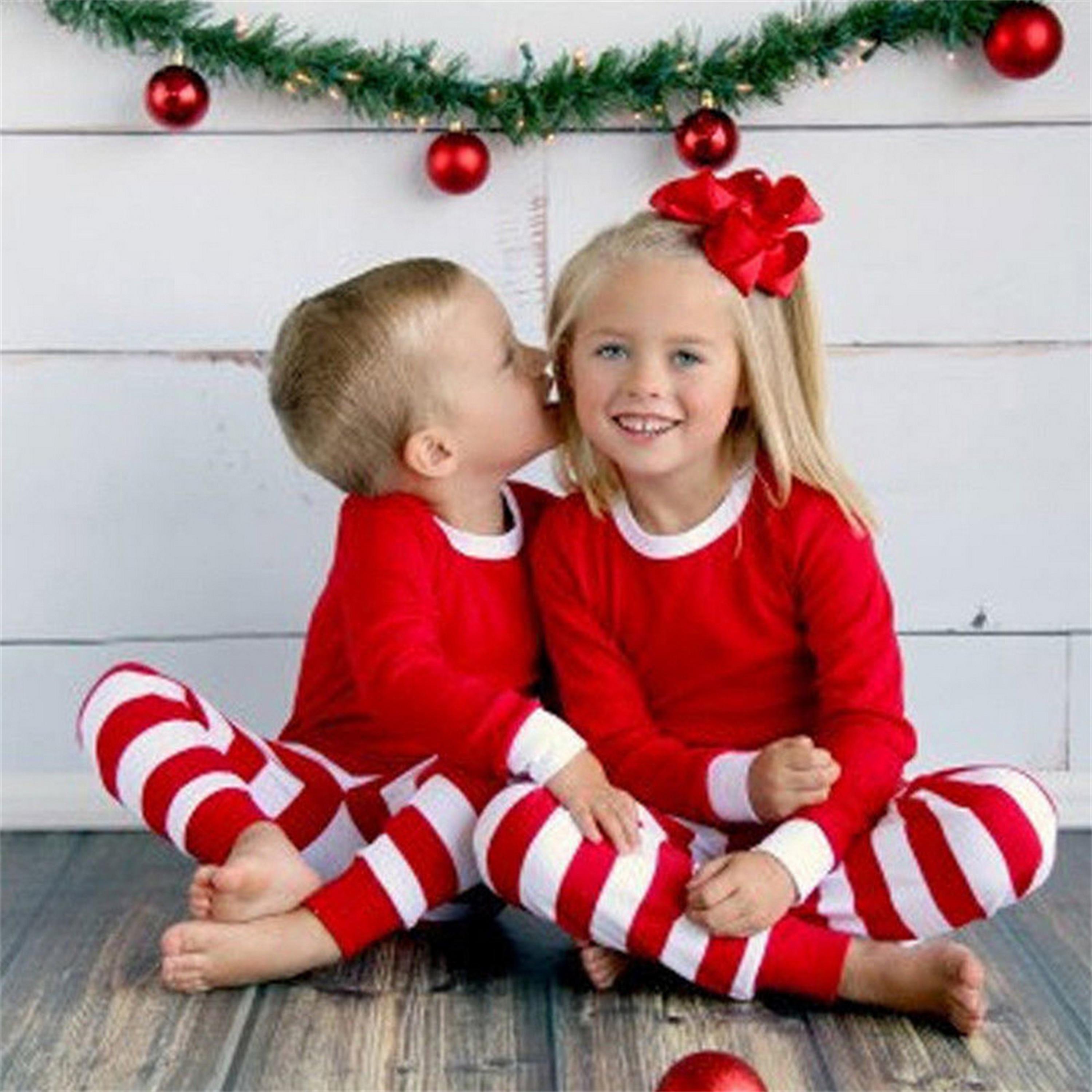 Babyqlo 2-Piece Kid's Solid Red T-Shirt with Stripe Joggers Set-boys-clothing-nightwear-image-2