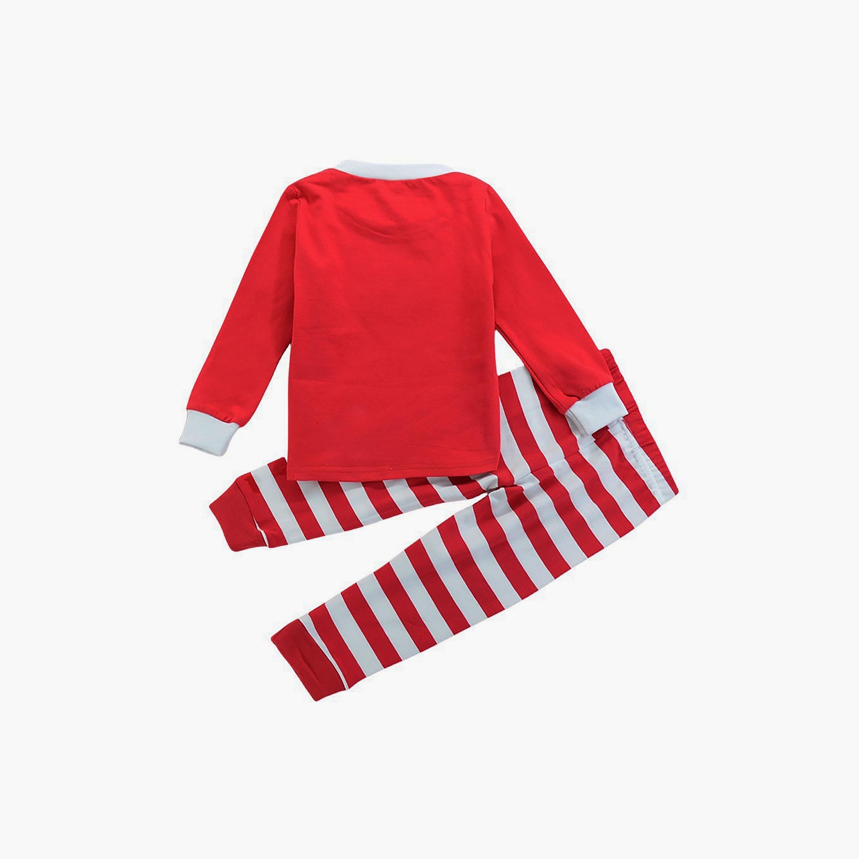 Babyqlo 2-Piece Kid's Solid Red T-Shirt with Stripe Joggers Set-boys-clothing-nightwear-image-3