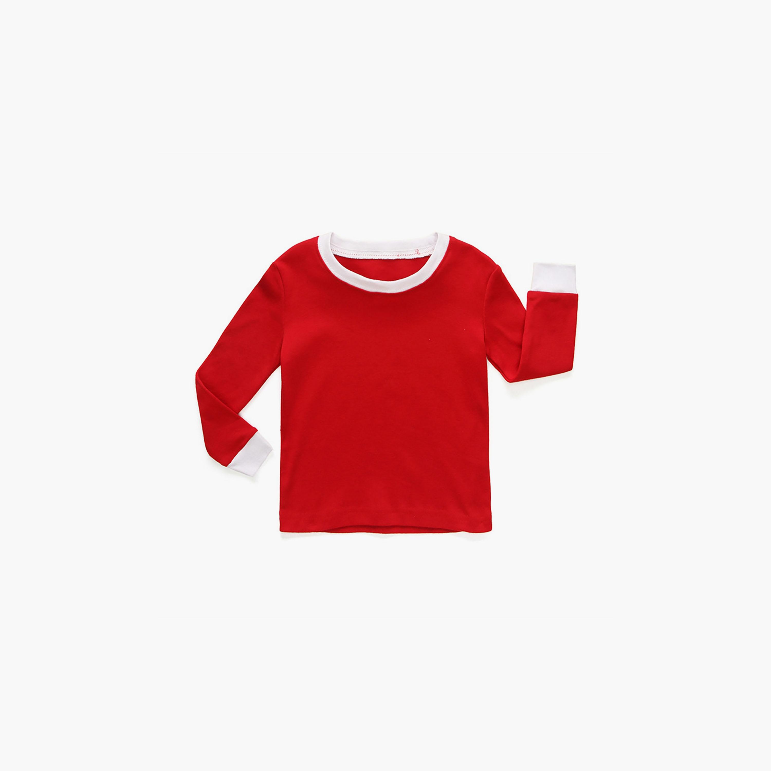 Babyqlo 2-Piece Kid's Solid Red T-Shirt with Stripe Joggers Set-boys-clothing-nightwear-image-4