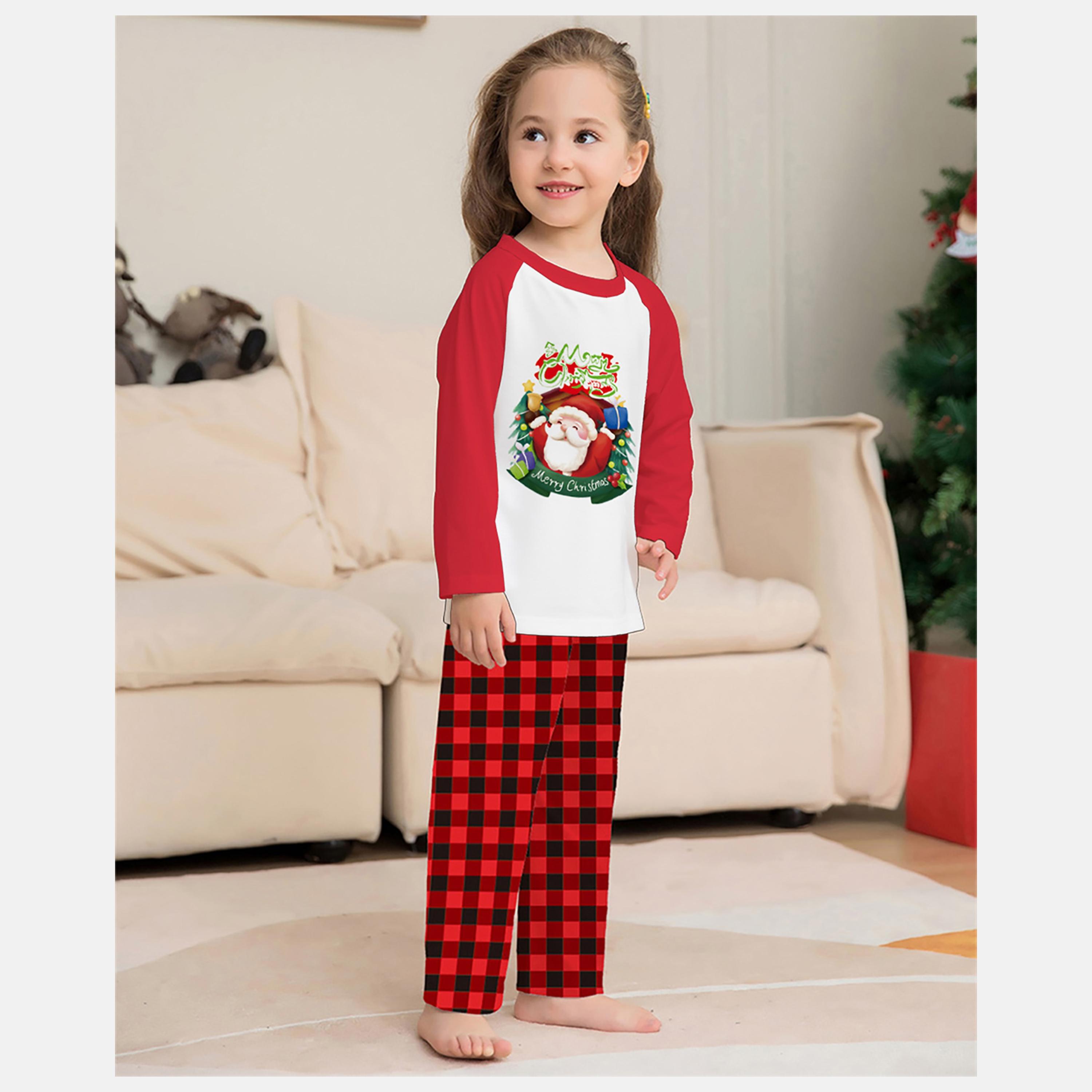 Babyqlo 2-Piece Kid's Merry Christmas Printed T-Shirt with Checked Pajama Set-boys-clothing-nightwear-image-1