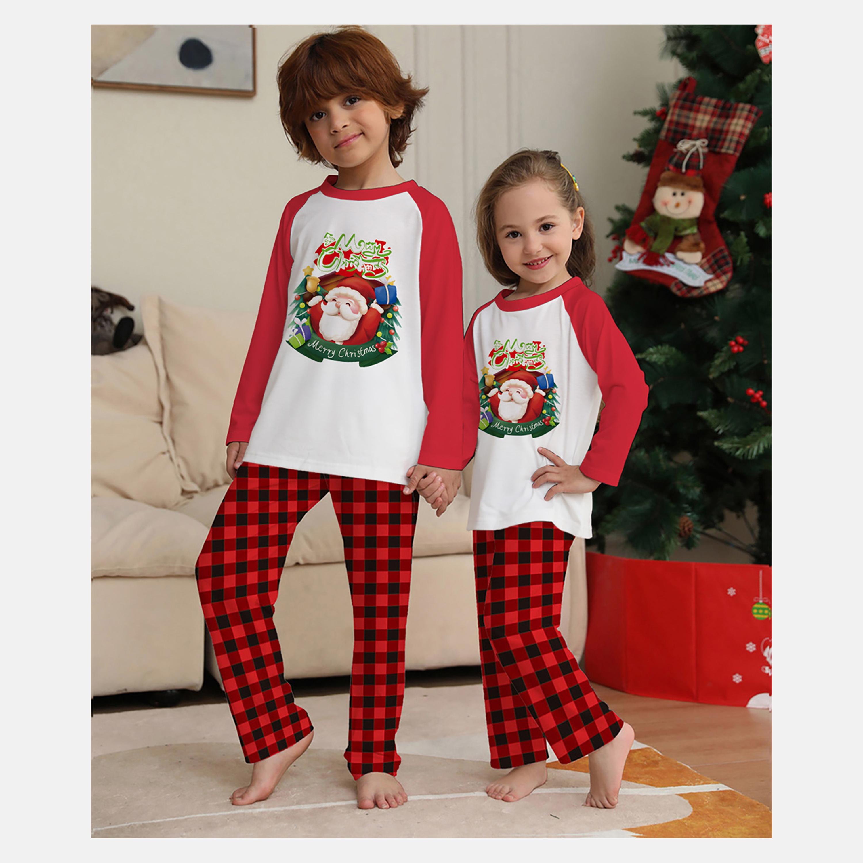 Babyqlo 2-Piece Kid's Merry Christmas Printed T-Shirt with Checked Pajama Set-boys-clothing-nightwear-image-2