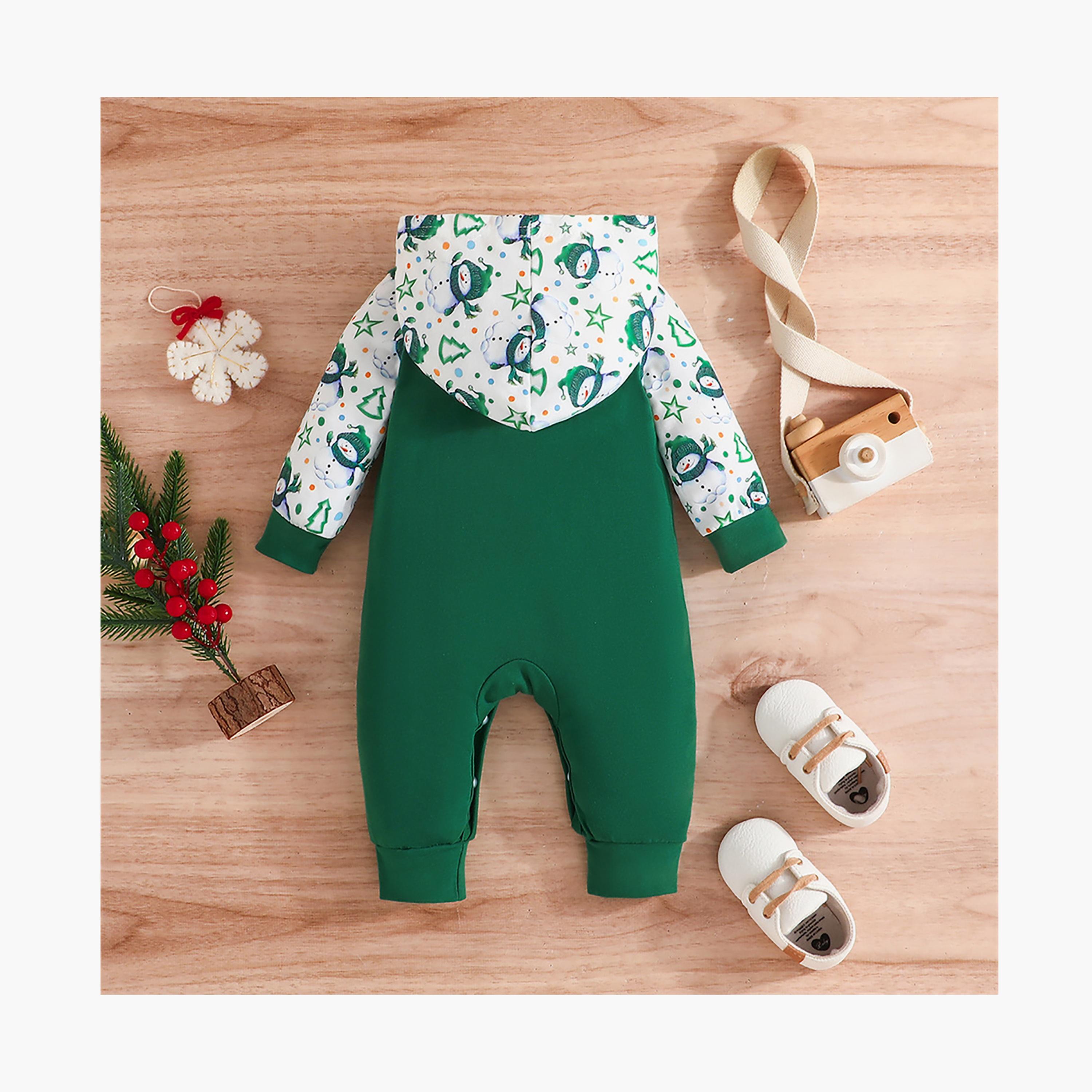 Babyqlo Kid's Merry Christmas Printed White & Green Romper-baby-girls-clothing-rompers-image-2