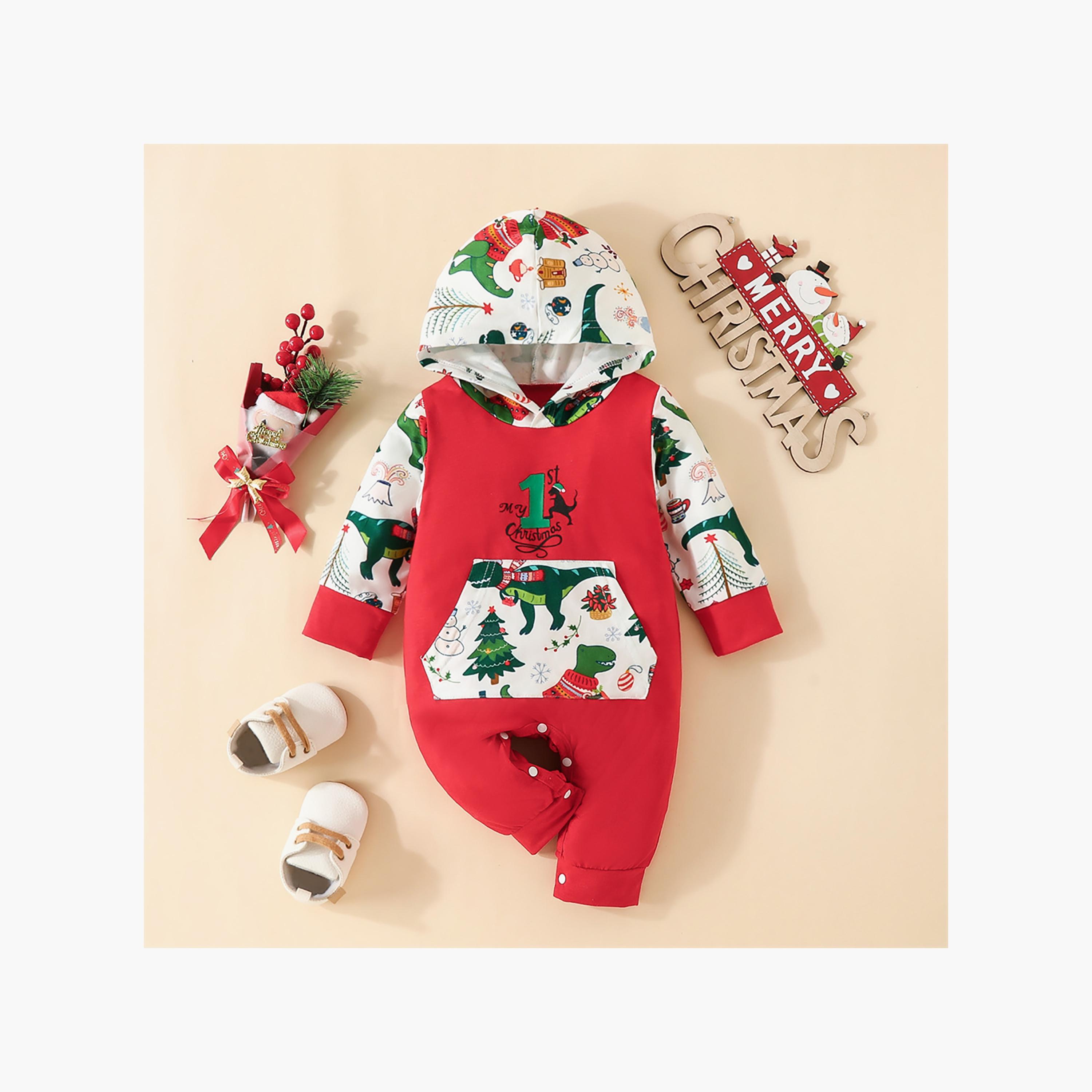 Babyqlo My First Christmas Printed Overall Rompers-baby-boys-clothing-rompers-image-2