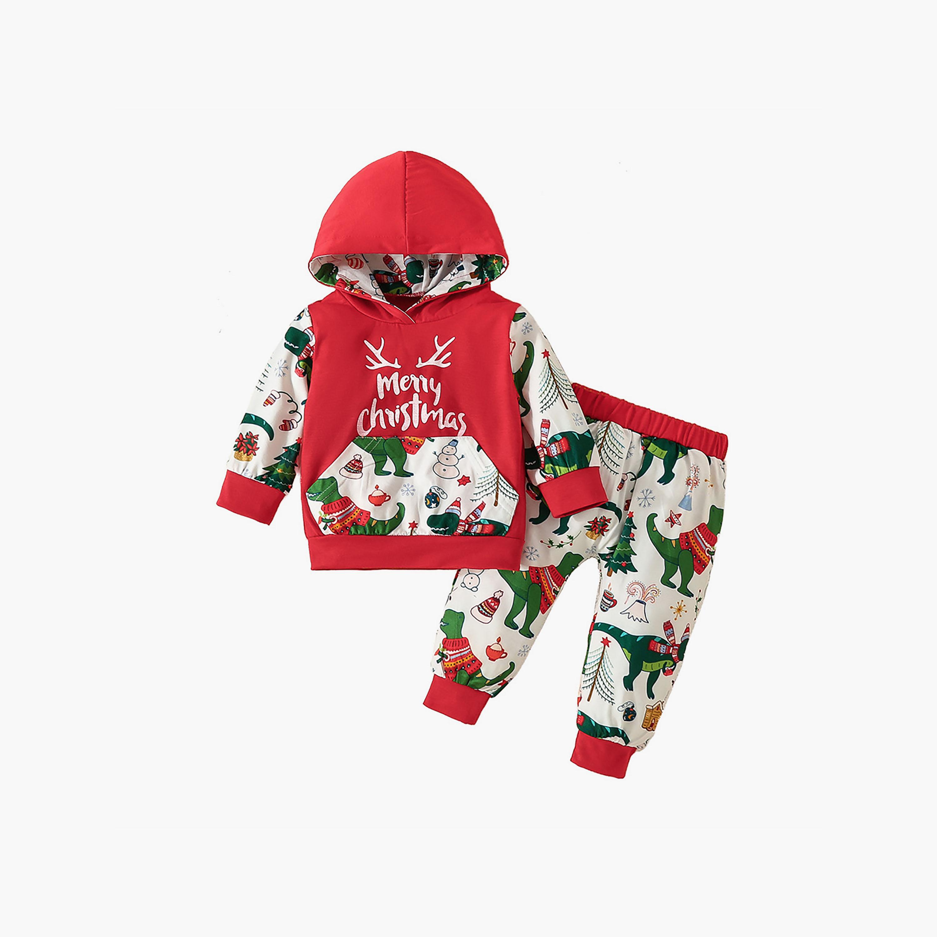 Babyqlo 2-Piece Kid's Christmas Printed Hooded Top with Joggers Set-baby-girls-clothing-setsandcoords-image-1