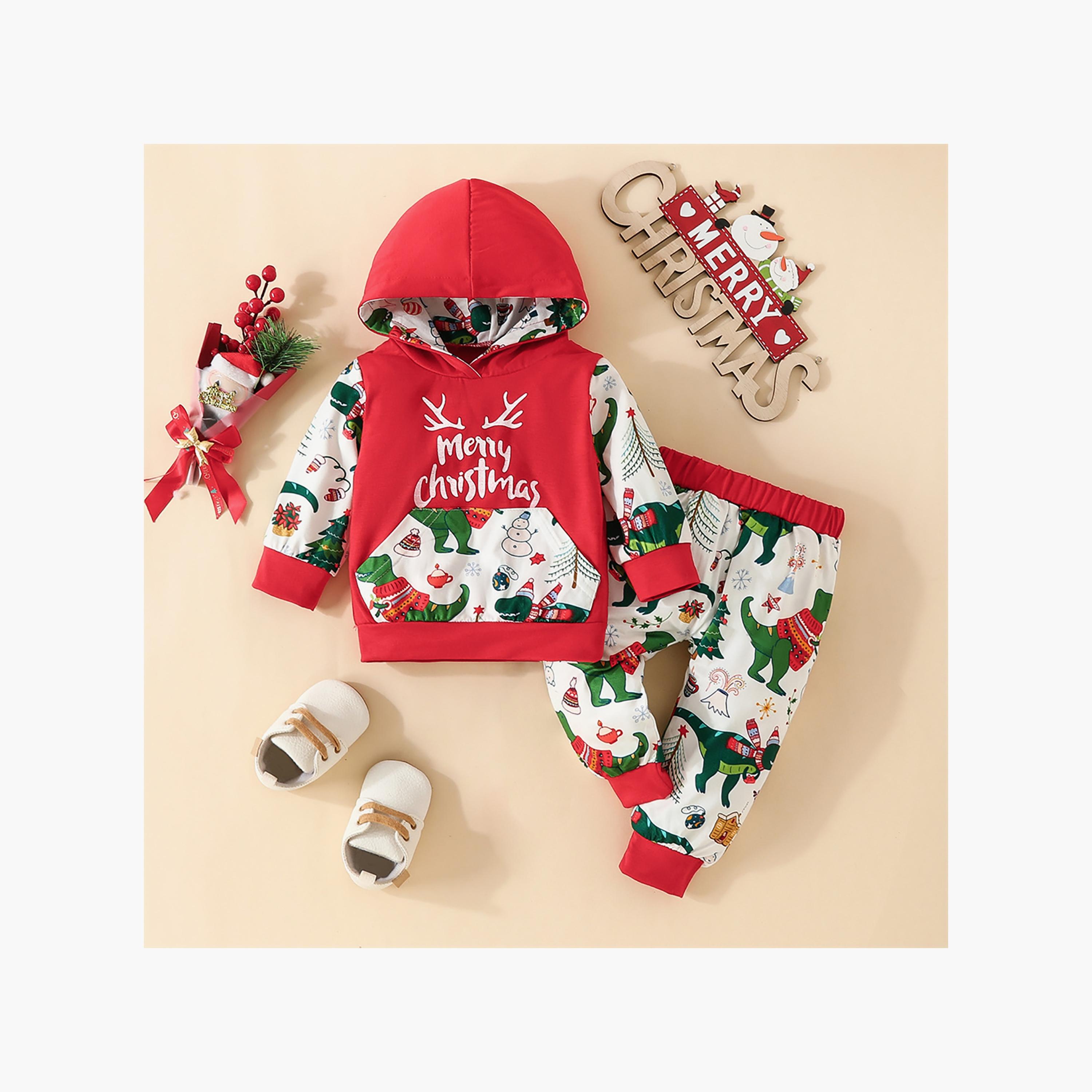 Babyqlo 2-Piece Kid's Christmas Printed Hooded Top with Joggers Set-baby-girls-clothing-setsandcoords-image-2