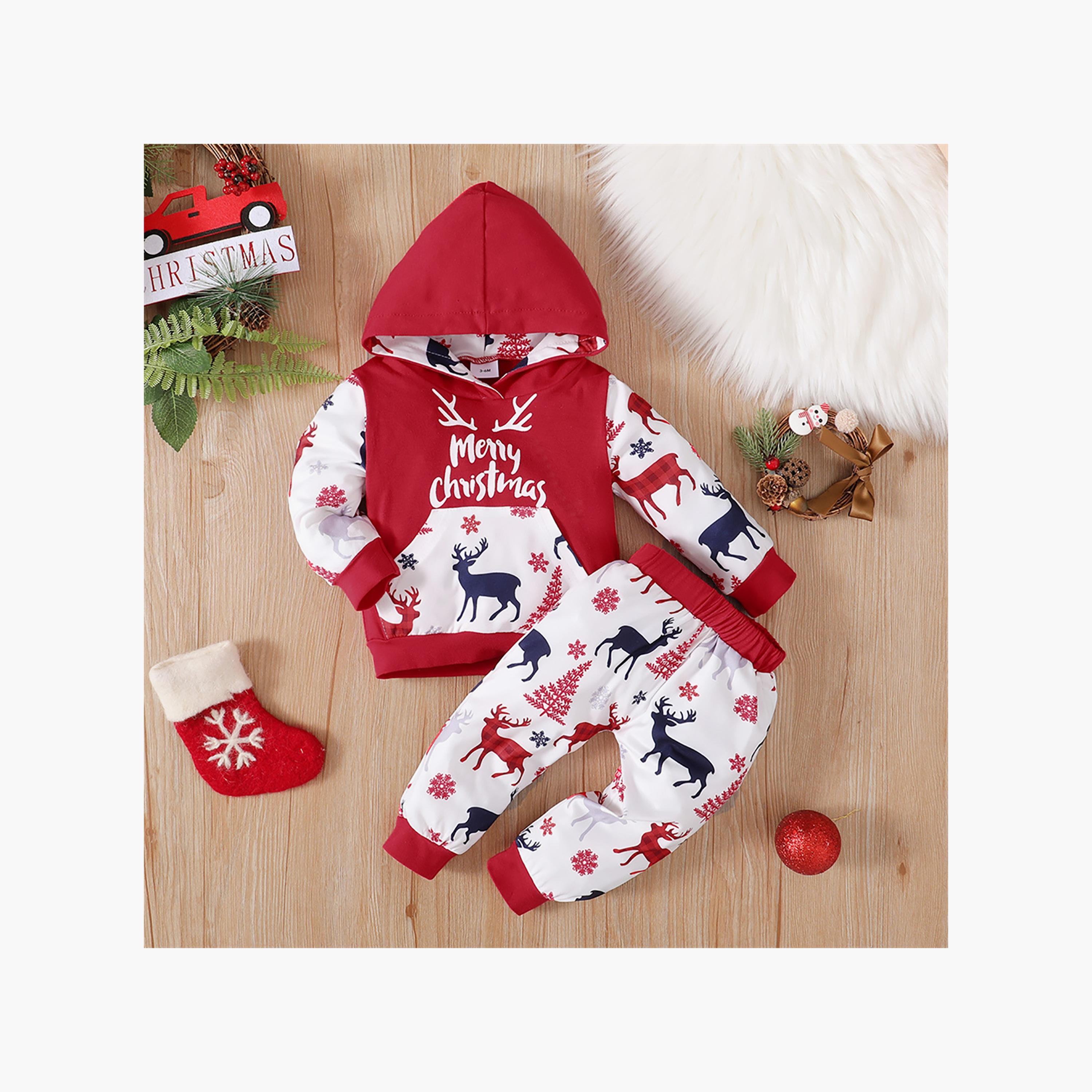 مجموعة هودي وبنطال بطبعة ميرري كريسماس تشيير للأطفال قطعتين من بيبيكلو-baby-girls-clothing-setsandcoords-image-2