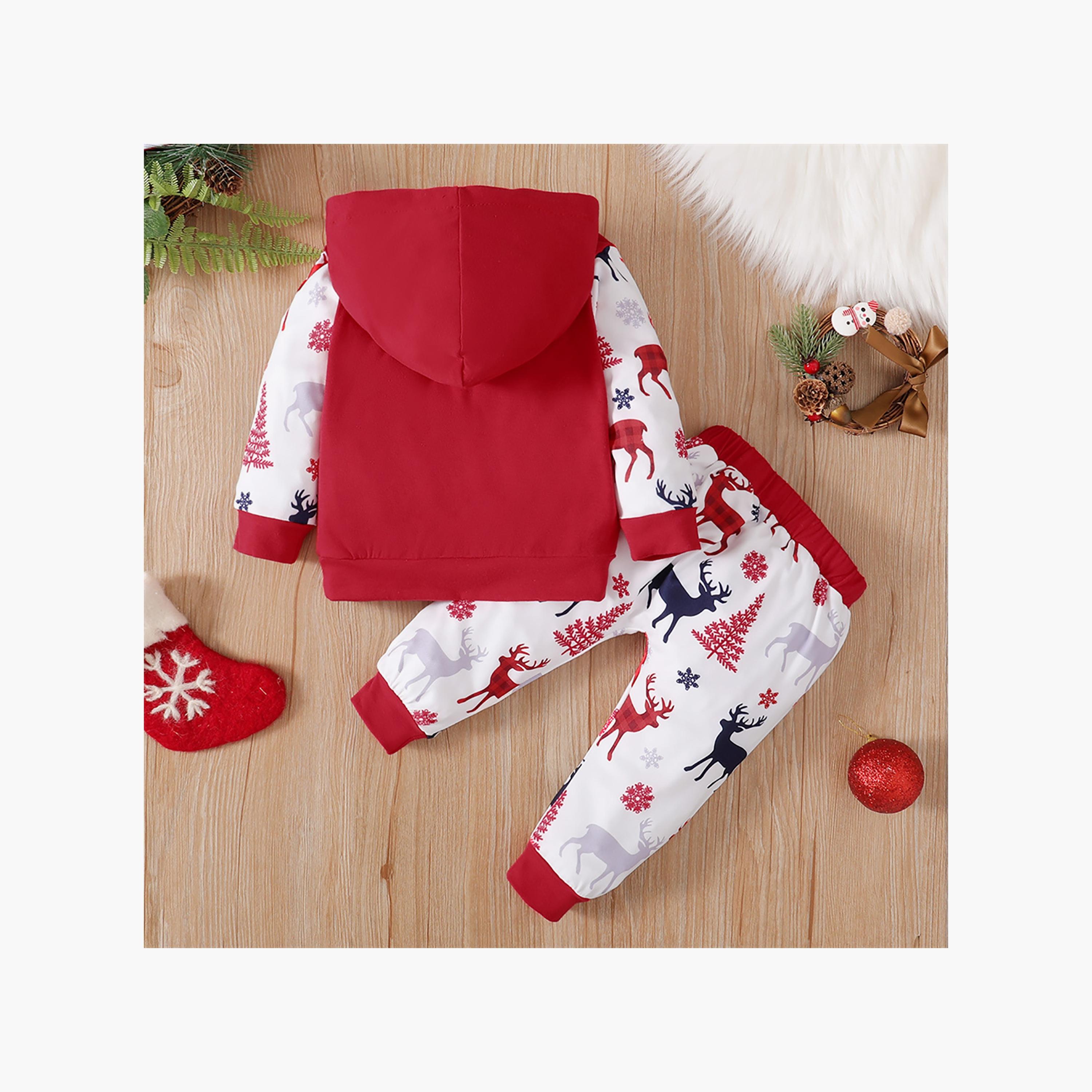 مجموعة هودي وبنطال بطبعة ميرري كريسماس تشيير للأطفال قطعتين من بيبيكلو-baby-girls-clothing-setsandcoords-image-3