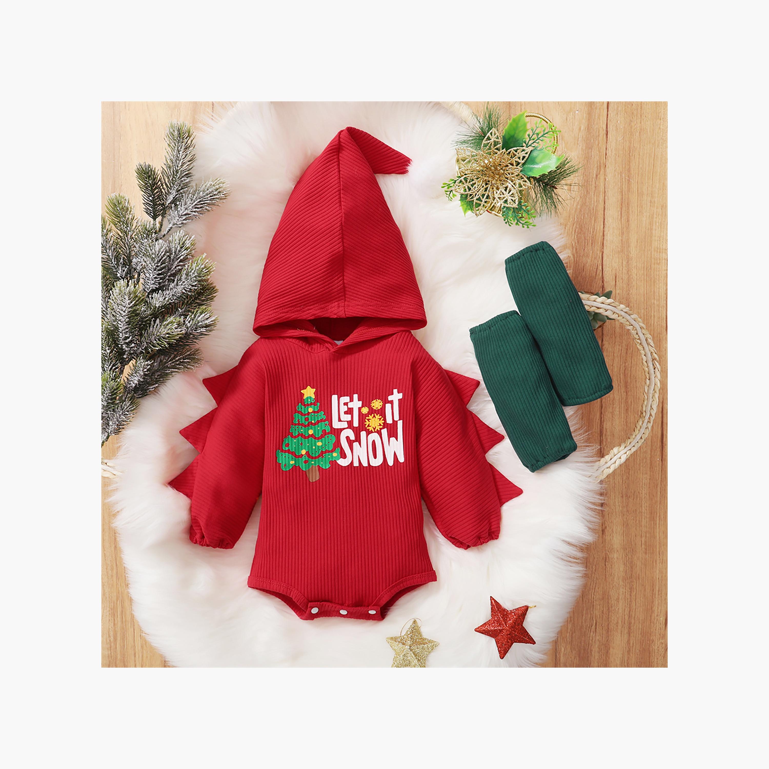 مجموعة بودي سوت أحمر داينو سبايكس مع بنطال تدفئة للأطفال قطعتين من بيبيكلو-baby-girls-clothing-setsandcoords-image-1