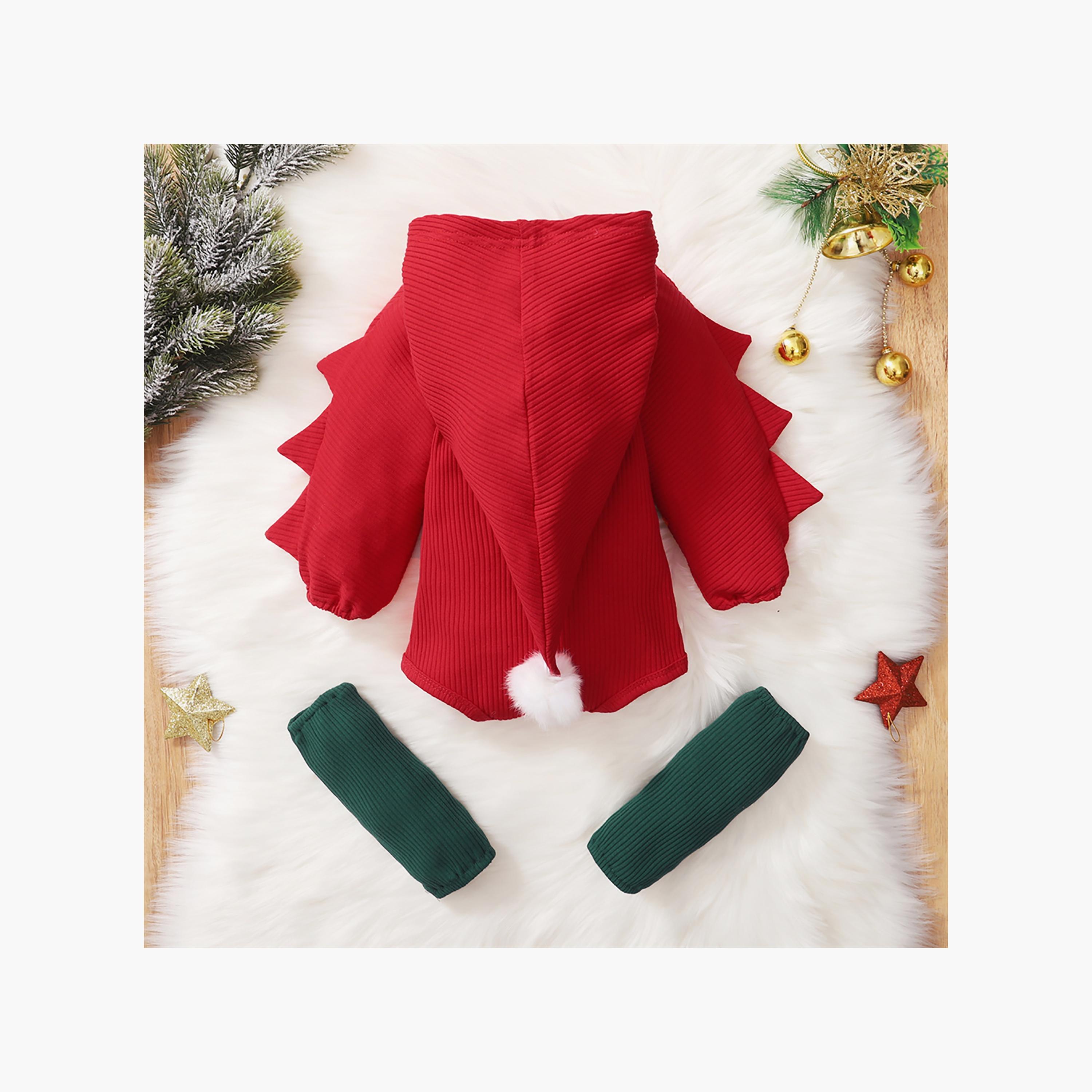 مجموعة بودي سوت أحمر داينو سبايكس مع بنطال تدفئة للأطفال قطعتين من بيبيكلو-baby-girls-clothing-setsandcoords-image-3