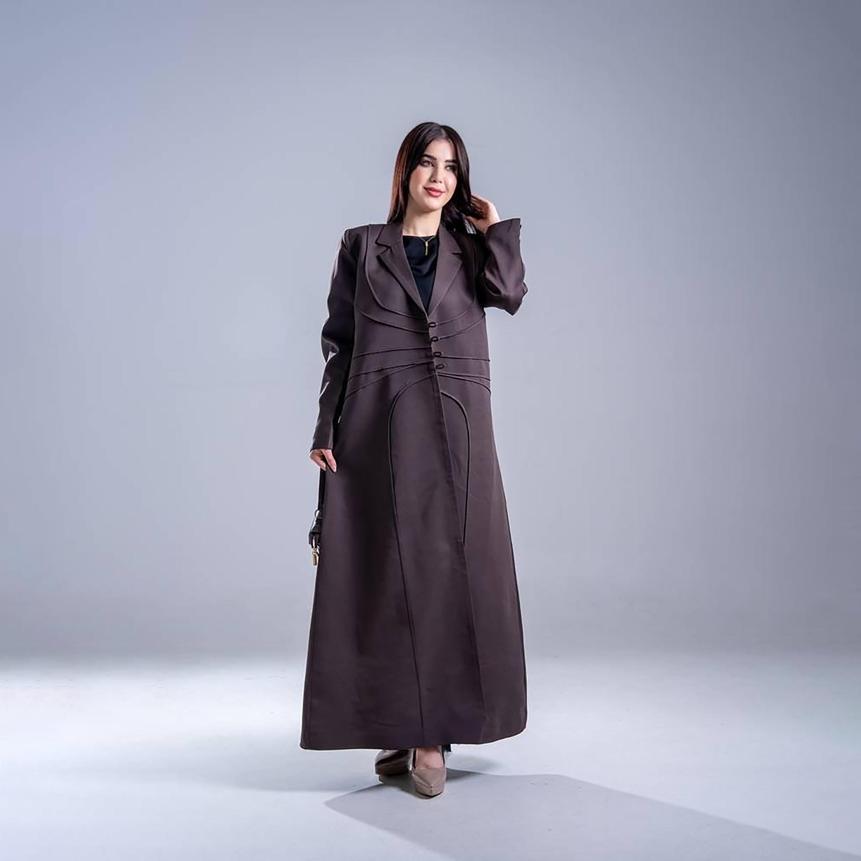 عباية كريب نسائية بقصة نصف كلوش وتصميم بلازر بياقة وأكمام مفصلة من إليجانت حجاب-women-arabicclothing-abayas-image-1