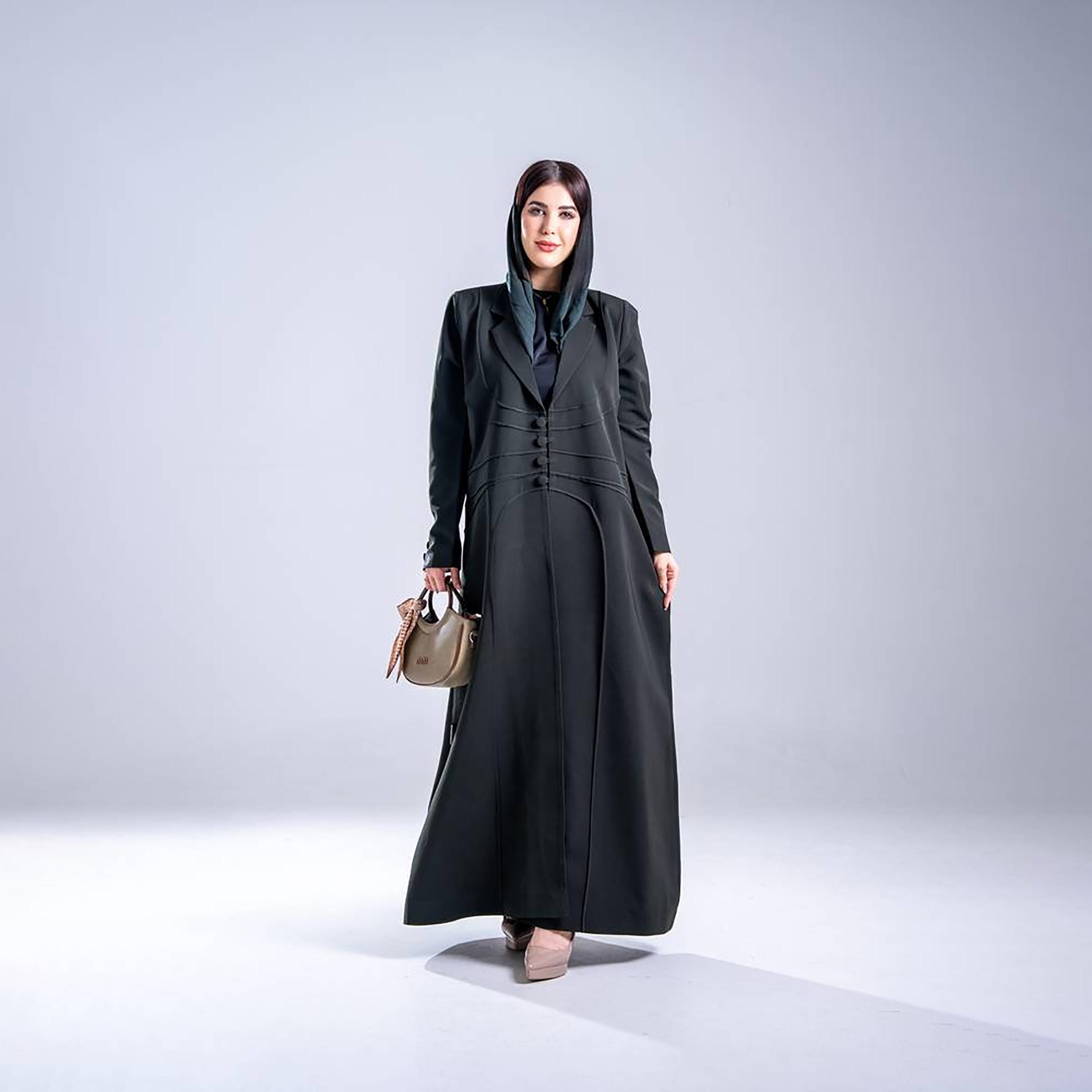 عباية كريب نسائية بقصة نصف كلوش وتصميم بلازر بياقة وأكمام مفصلة من إليجانت حجاب-women-arabicclothing-abayas-image-1
