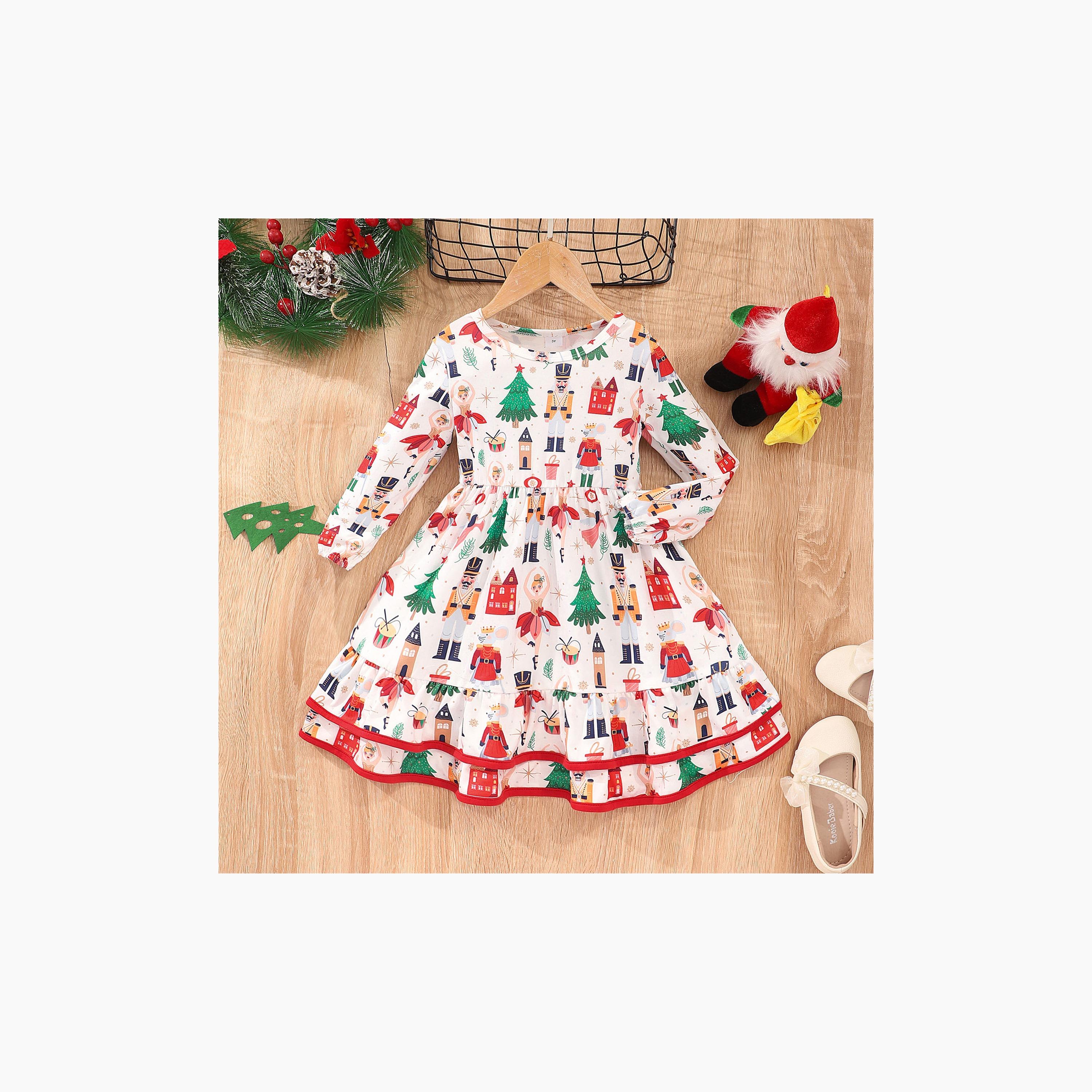 Babyqlo Nutcracker & Christmas Tree Printed Party Dress-girls-clothing-dressesandjumpsuits-image-3