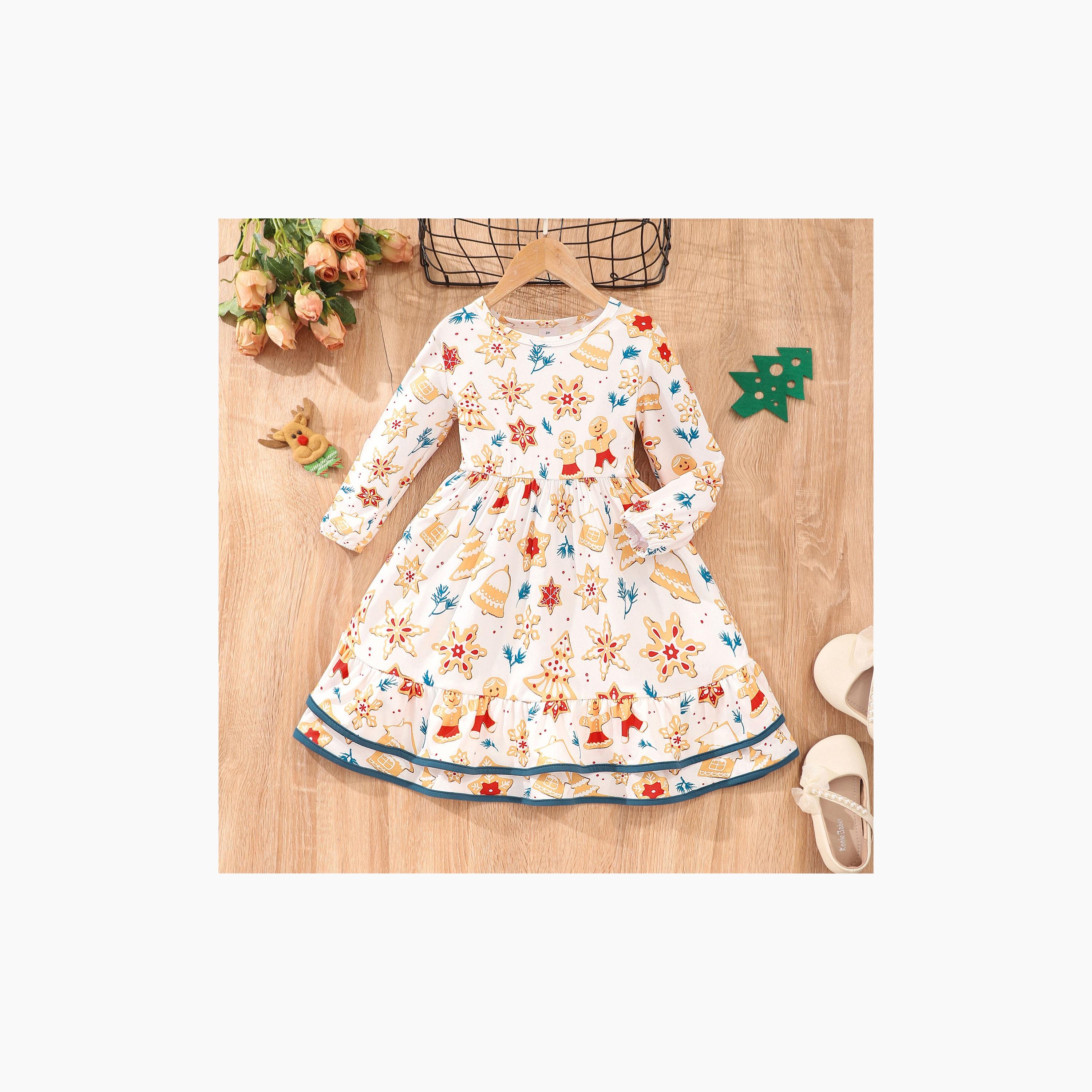 فستان حفلات بطبعة خبز الزنجبيل والثلج بطابع عيد الميلاد من بيبيكلو-girls-clothing-dressesandjumpsuits-image-1