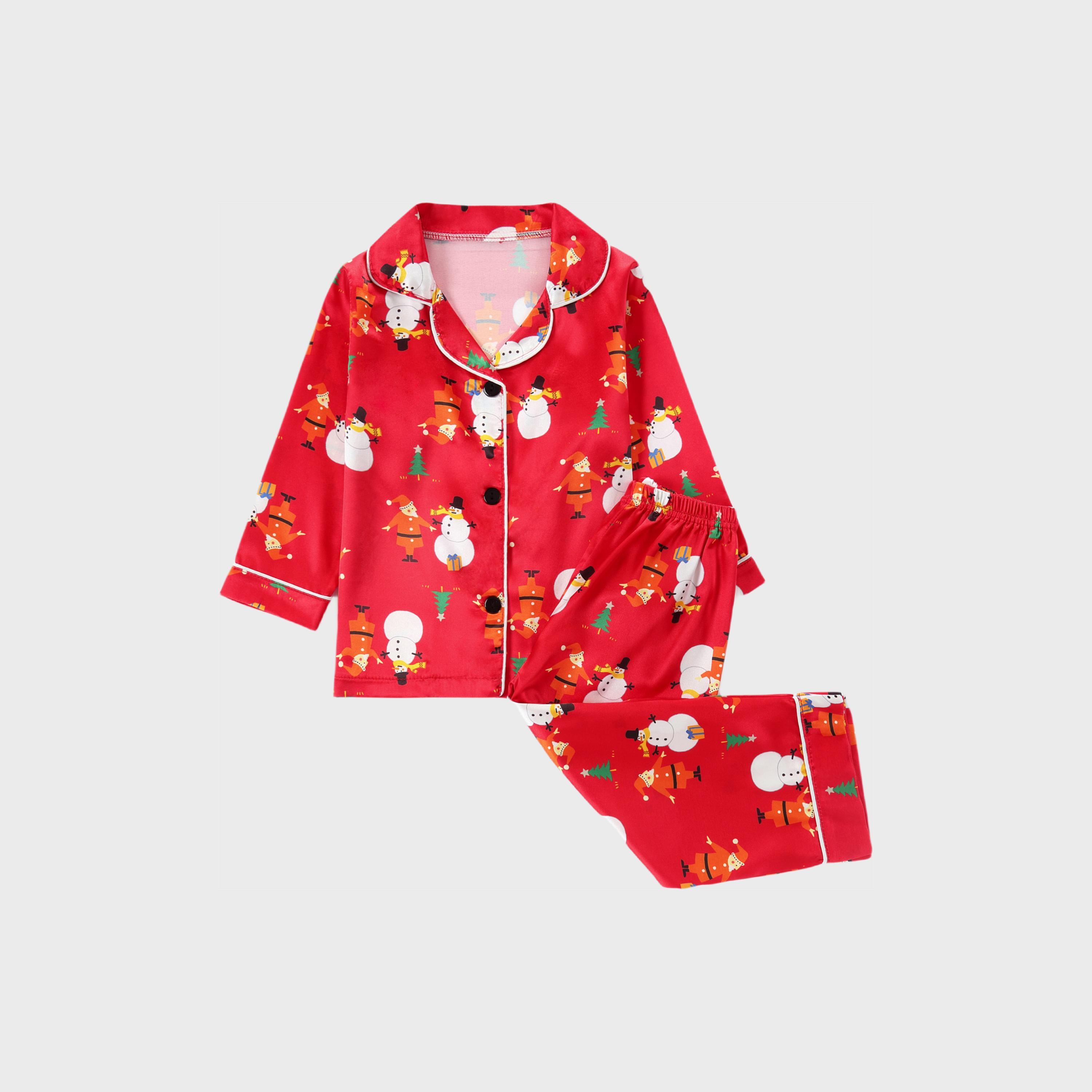 Babyqlo 2-Piece Unisex Snowman Christmas-Theme Printed Pyjama Set-boys-clothing-nightwear-image-1