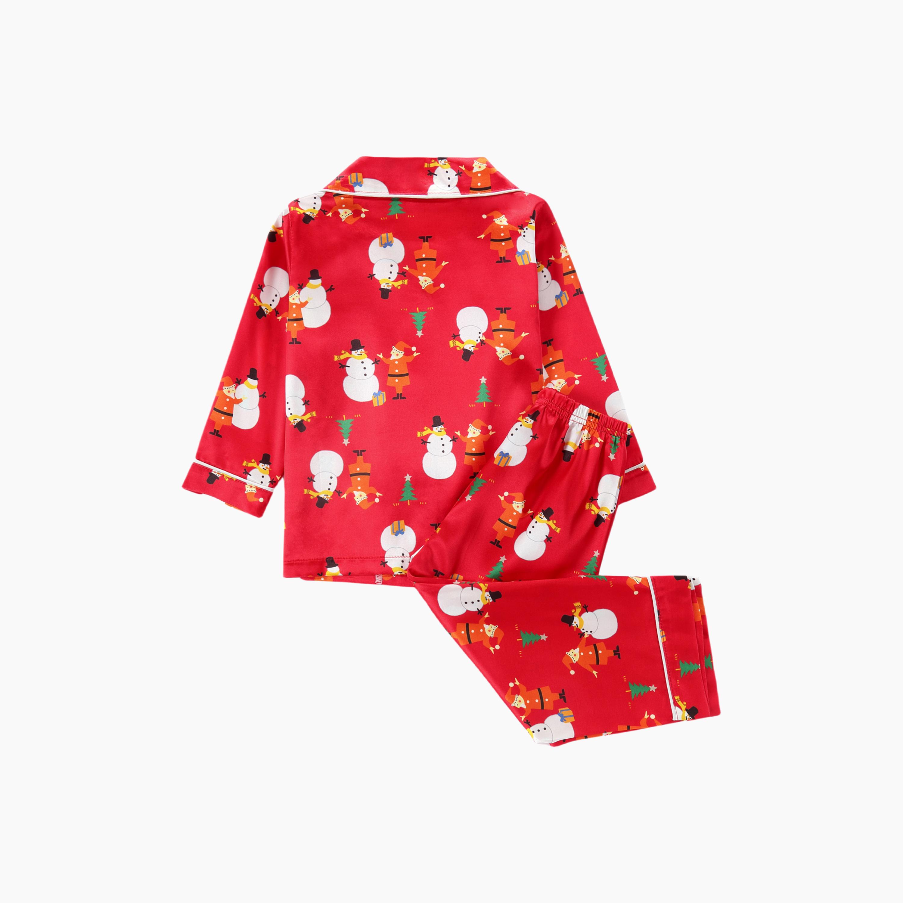 Babyqlo 2-Piece Unisex Snowman Christmas-Theme Printed Pyjama Set-boys-clothing-nightwear-image-2