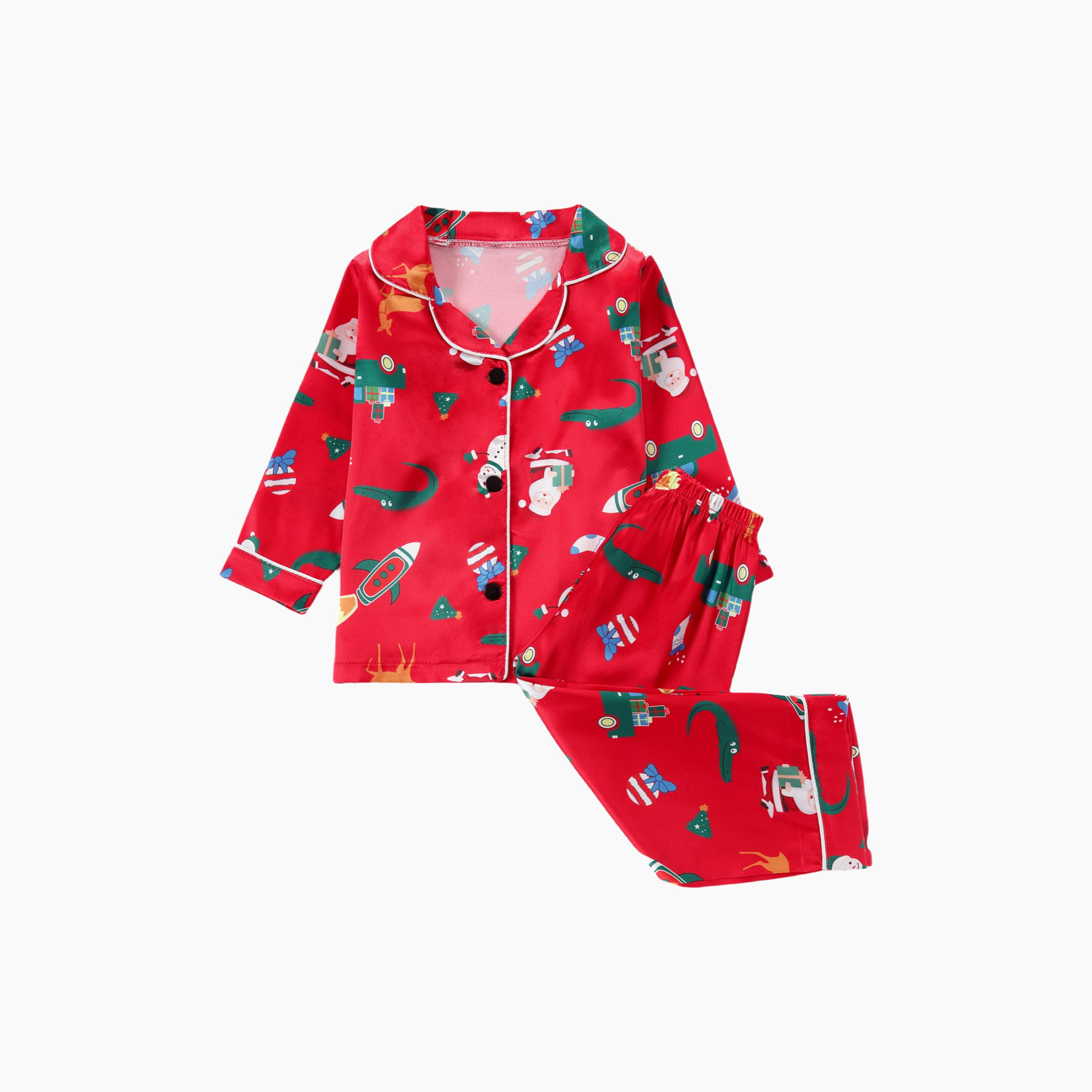 Babyqlo 2-Piece Unisex Santa & Rocket Christmas-Theme Printed Pyjama Set-boys-clothing-nightwear-image-1