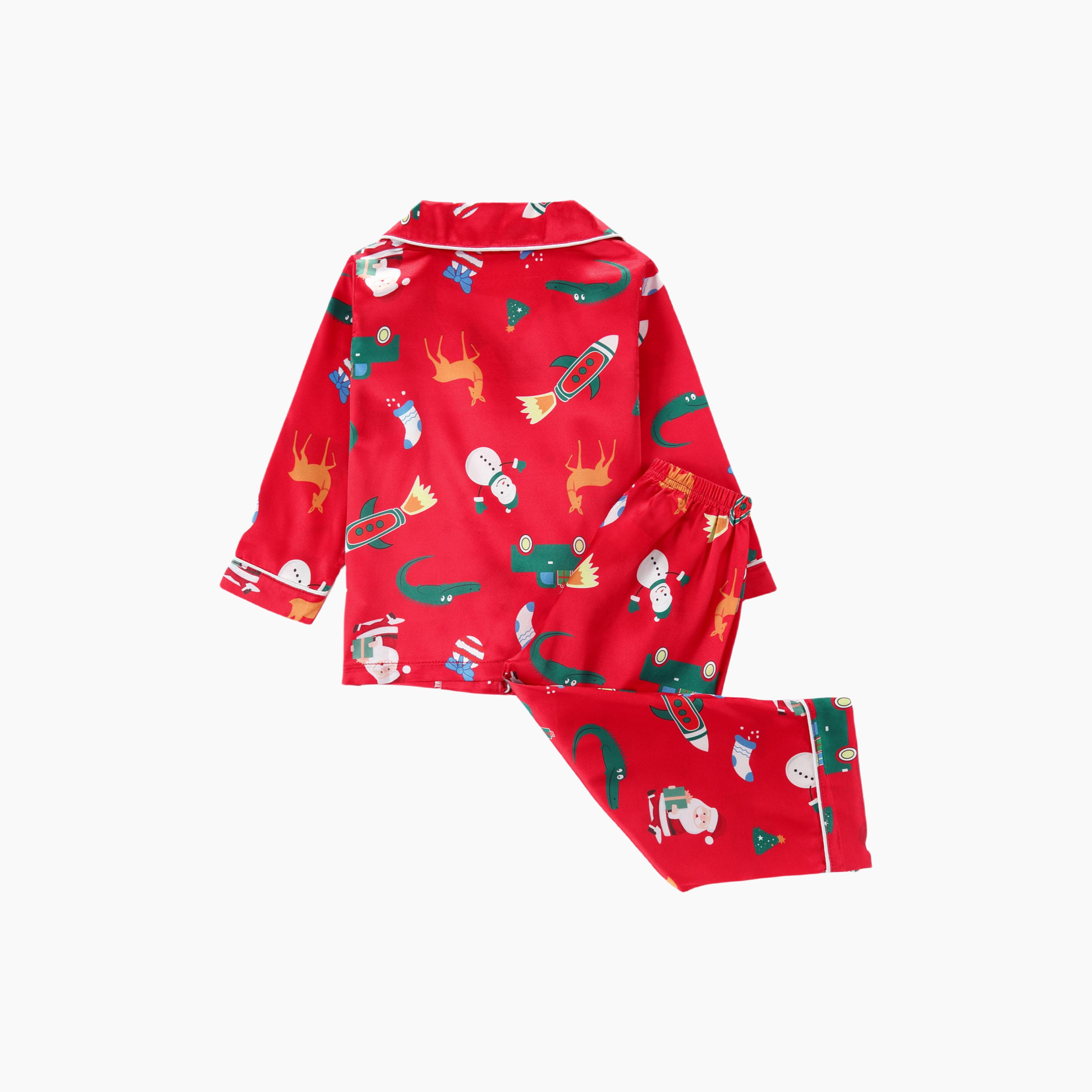 Babyqlo 2-Piece Unisex Santa & Rocket Christmas-Theme Printed Pyjama Set-boys-clothing-nightwear-image-2