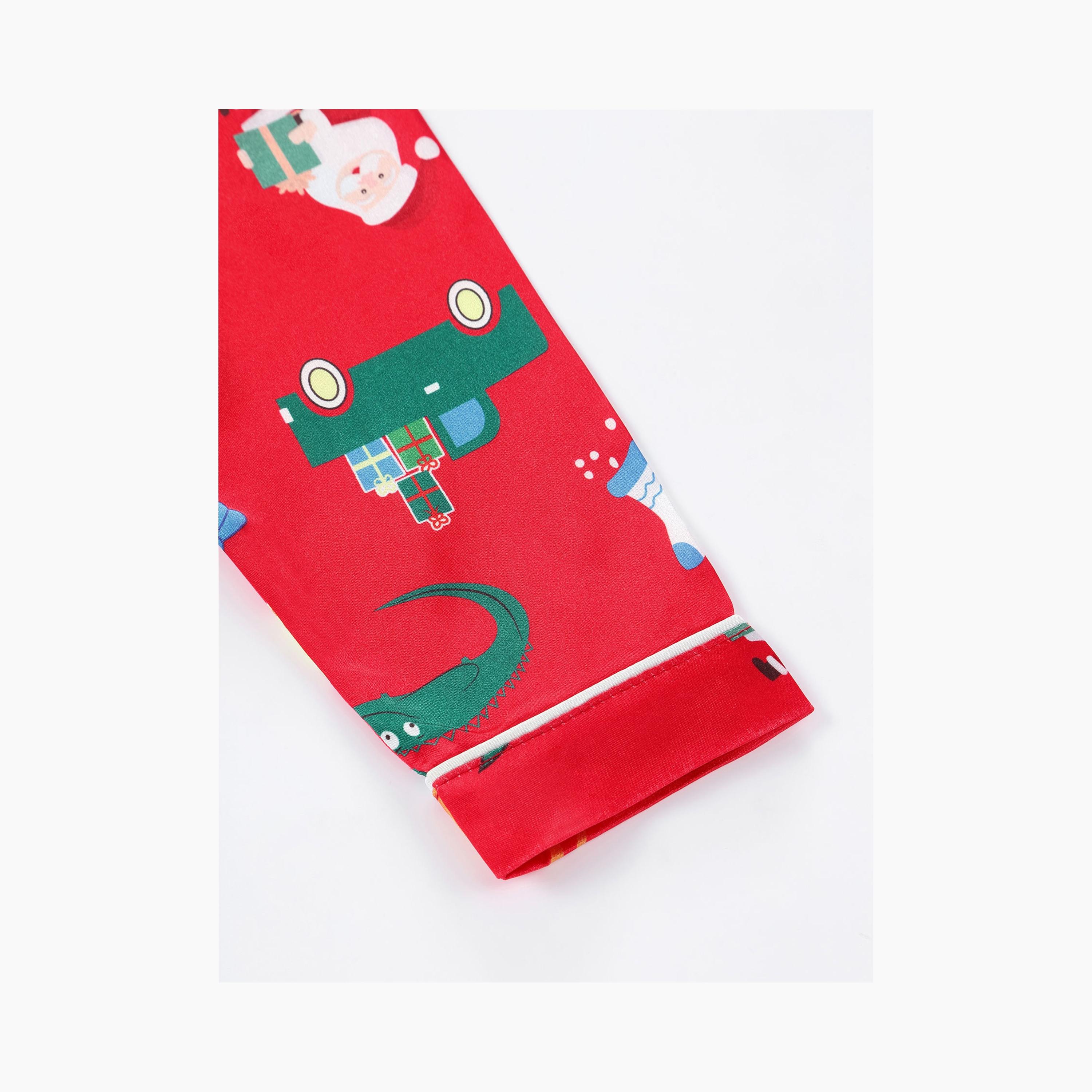 Babyqlo 2-Piece Unisex Santa & Rocket Christmas-Theme Printed Pyjama Set-boys-clothing-nightwear-image-3