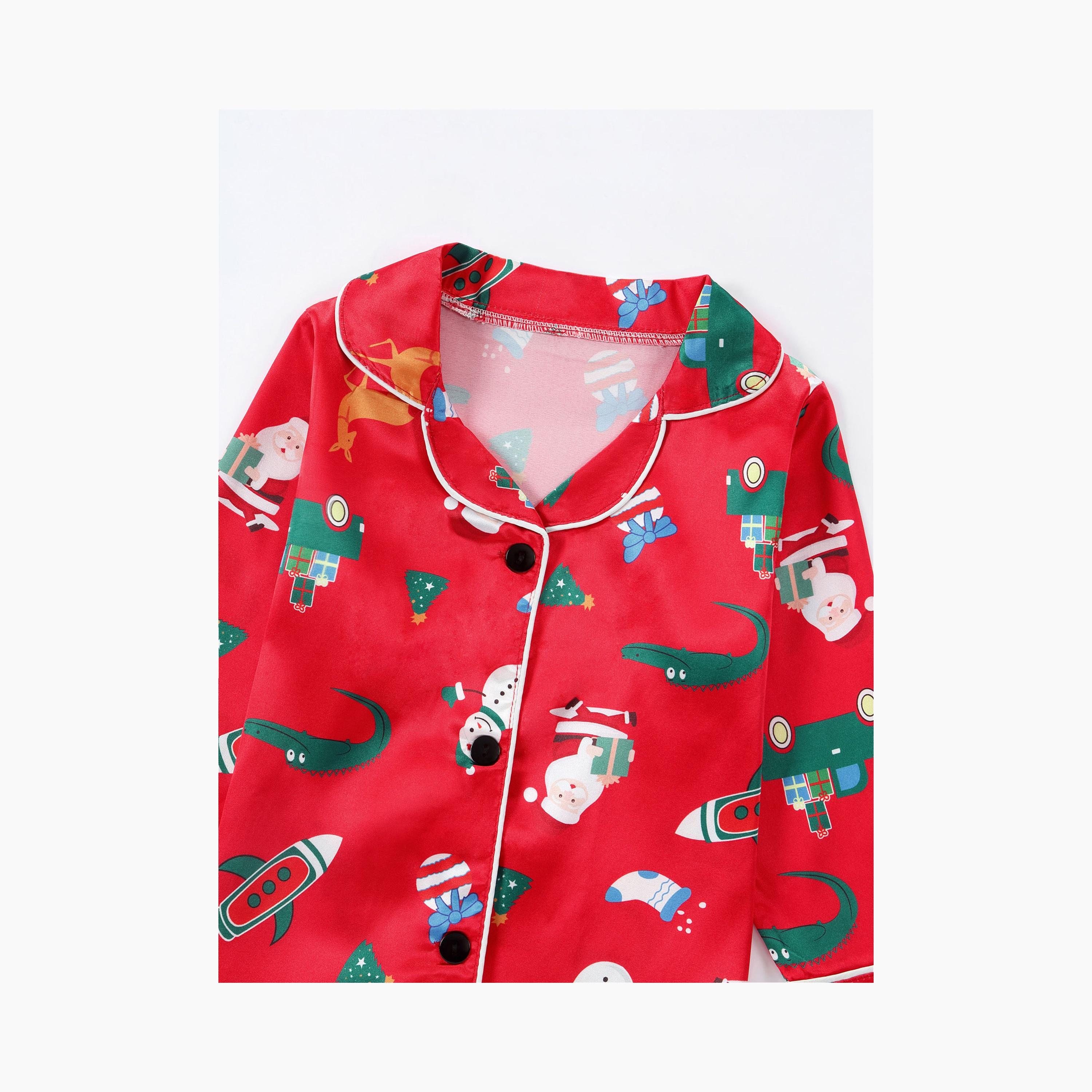 Babyqlo 2-Piece Unisex Santa & Rocket Christmas-Theme Printed Pyjama Set-boys-clothing-nightwear-image-5