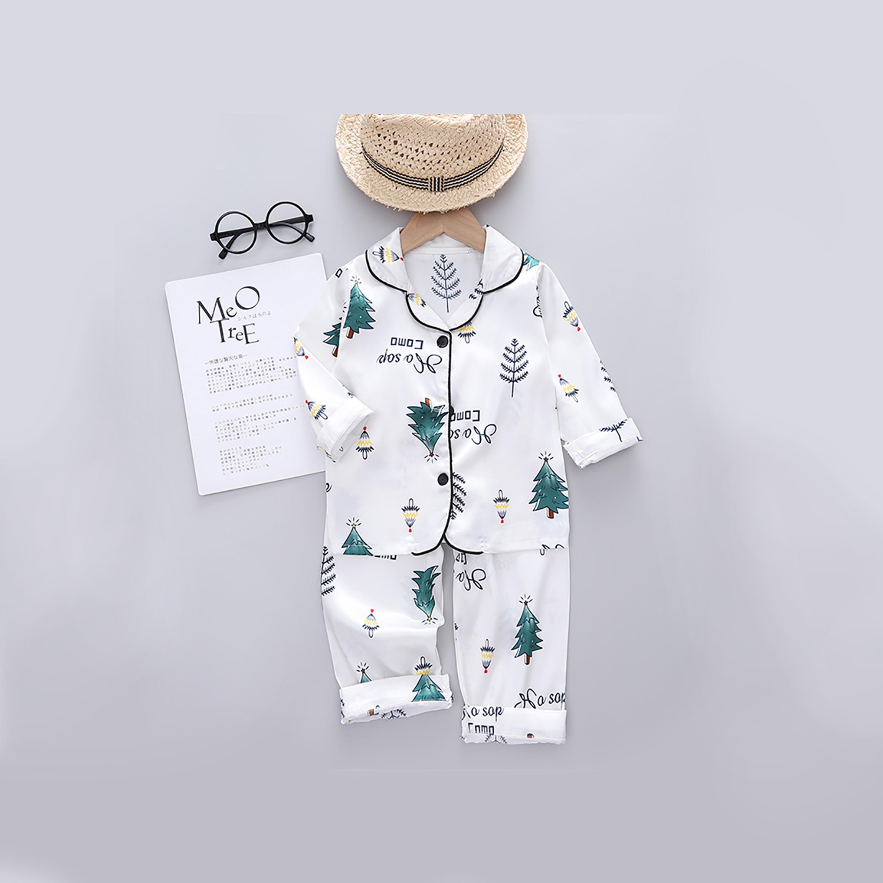 Babyqlo 2-Piece Unisex Christmas Tree Printed Pyjama Set-boys-clothing-nightwear-image-1