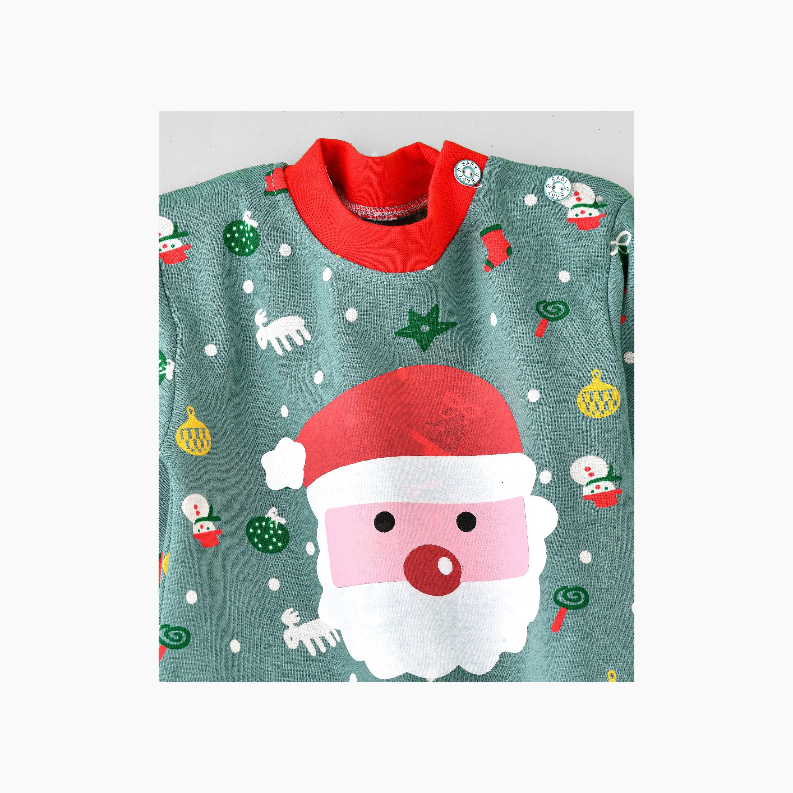 تي شيرت قطعتين بطبعة وجه سانتا متوهج في الظلام ببطابع عيد الميلاد مع بنطلون ركض للجنسين من بيبيكلو-boys-clothing-nightwear-image-3