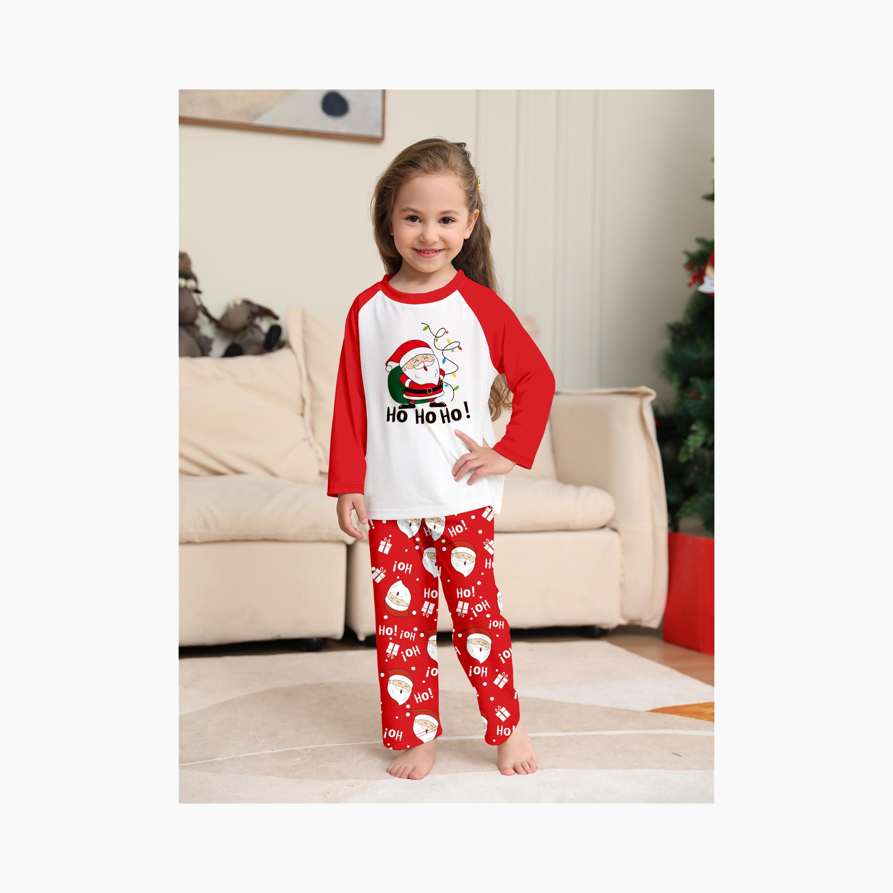 Babyqlo 2-Piece Unisex Ho Ho Ho Santa Christmas-Theme Printed Pyjama Set-boys-clothing-nightwear-image-1