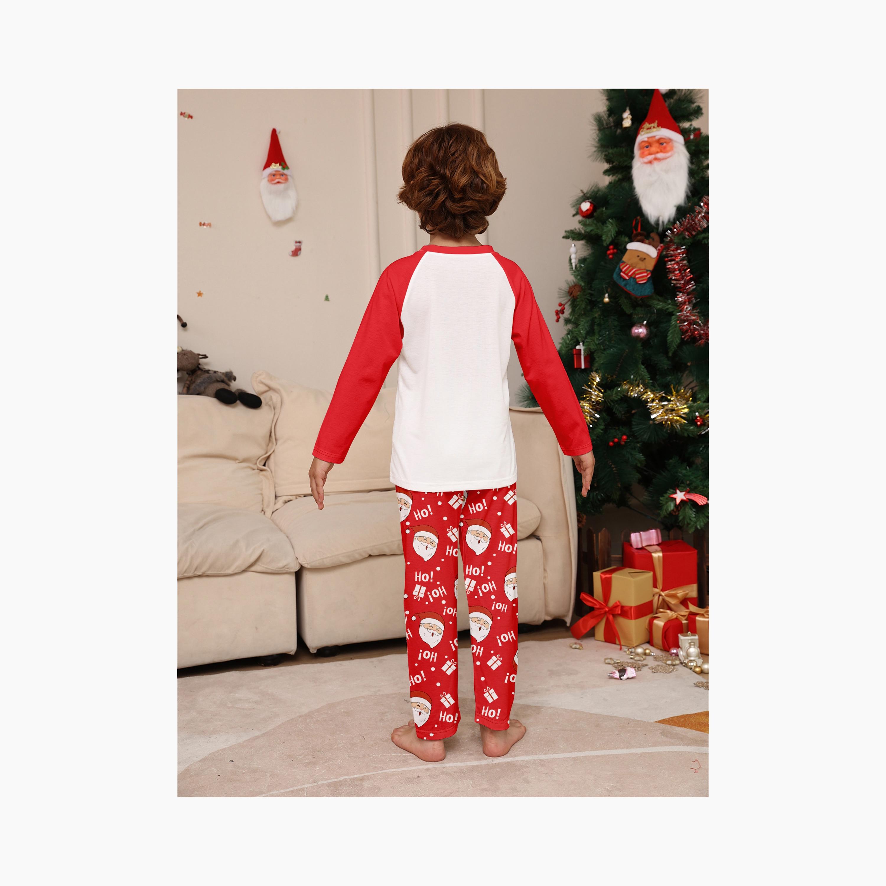 Babyqlo 2-Piece Unisex Ho Ho Ho Santa Christmas-Theme Printed Pyjama Set-boys-clothing-nightwear-image-2