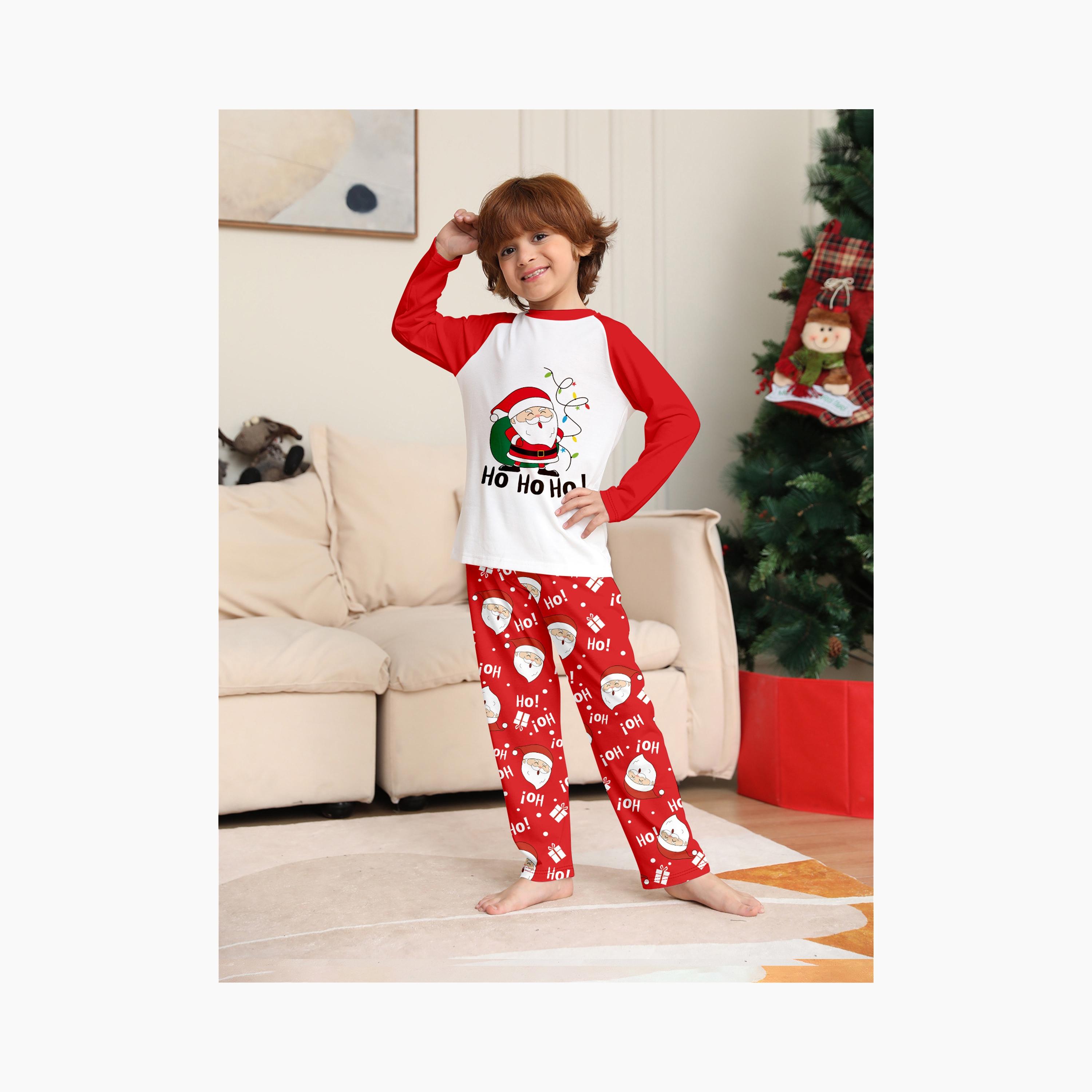 Babyqlo 2-Piece Unisex Ho Ho Ho Santa Christmas-Theme Printed Pyjama Set-boys-clothing-nightwear-image-3