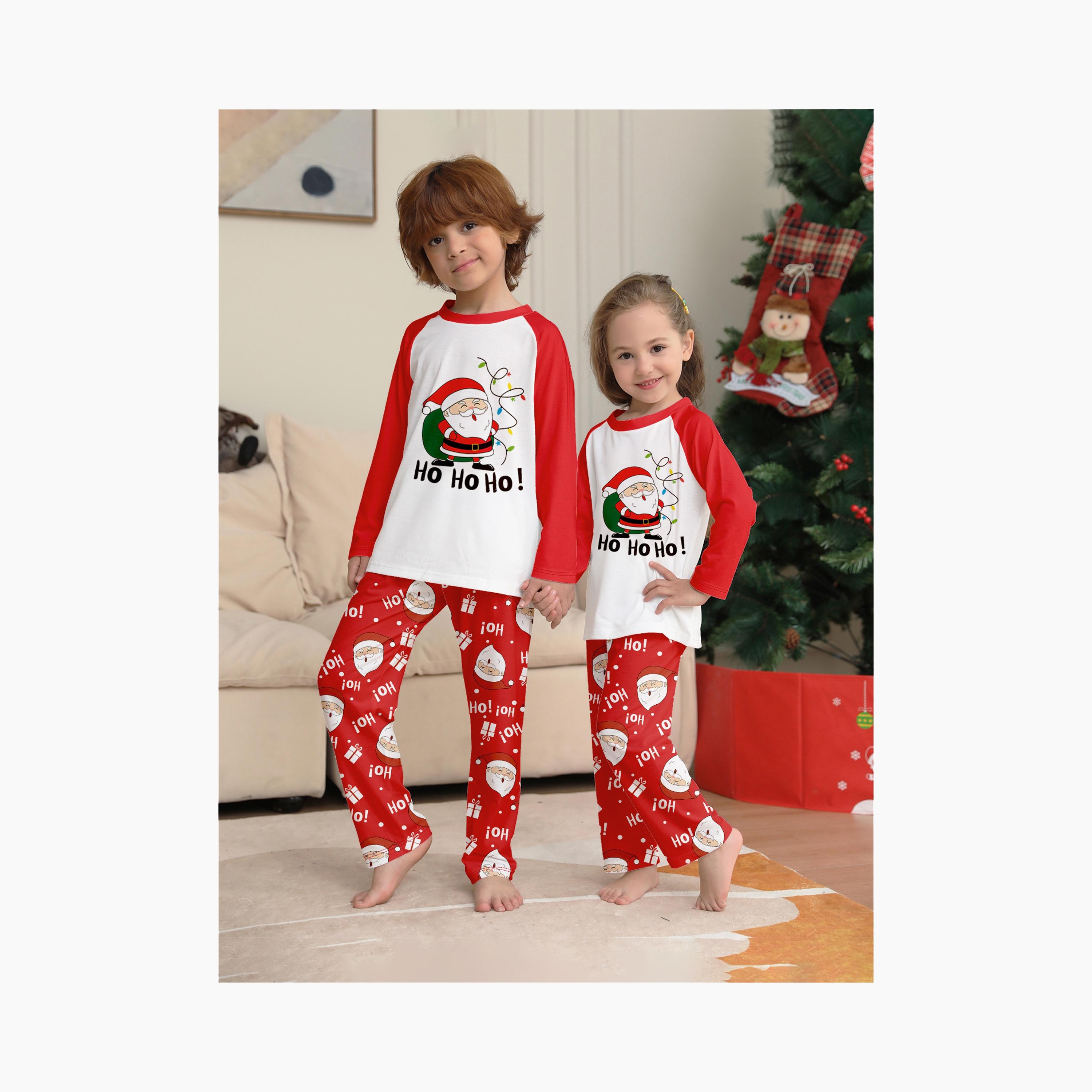 Babyqlo 2-Piece Unisex Ho Ho Ho Santa Christmas-Theme Printed Pyjama Set-boys-clothing-nightwear-image-5