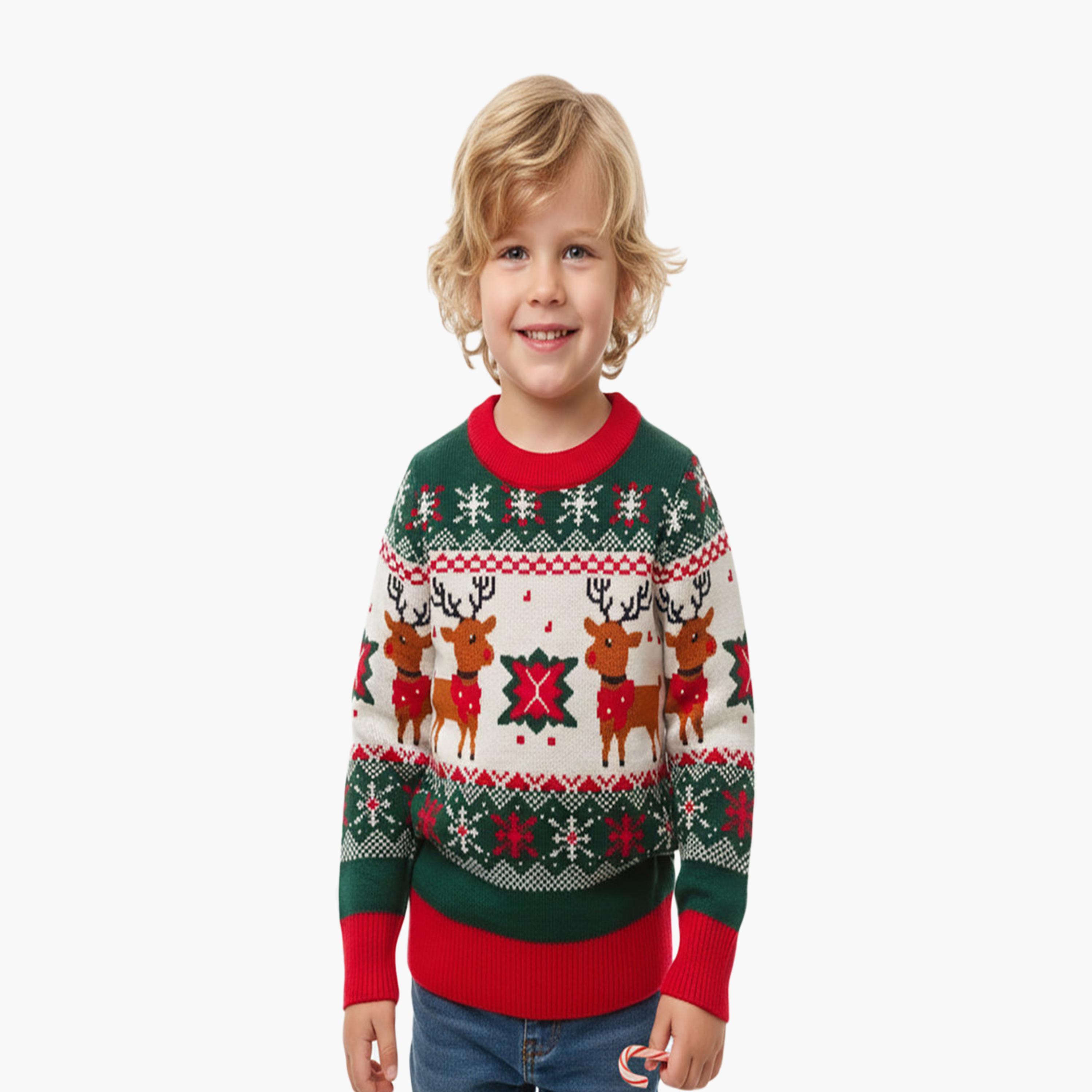 Babyqlo Reindeer Fair Isle Christmas Long Sleeves Sweater-girls-clothing-winterwear-jumpersandcardigans-image-1