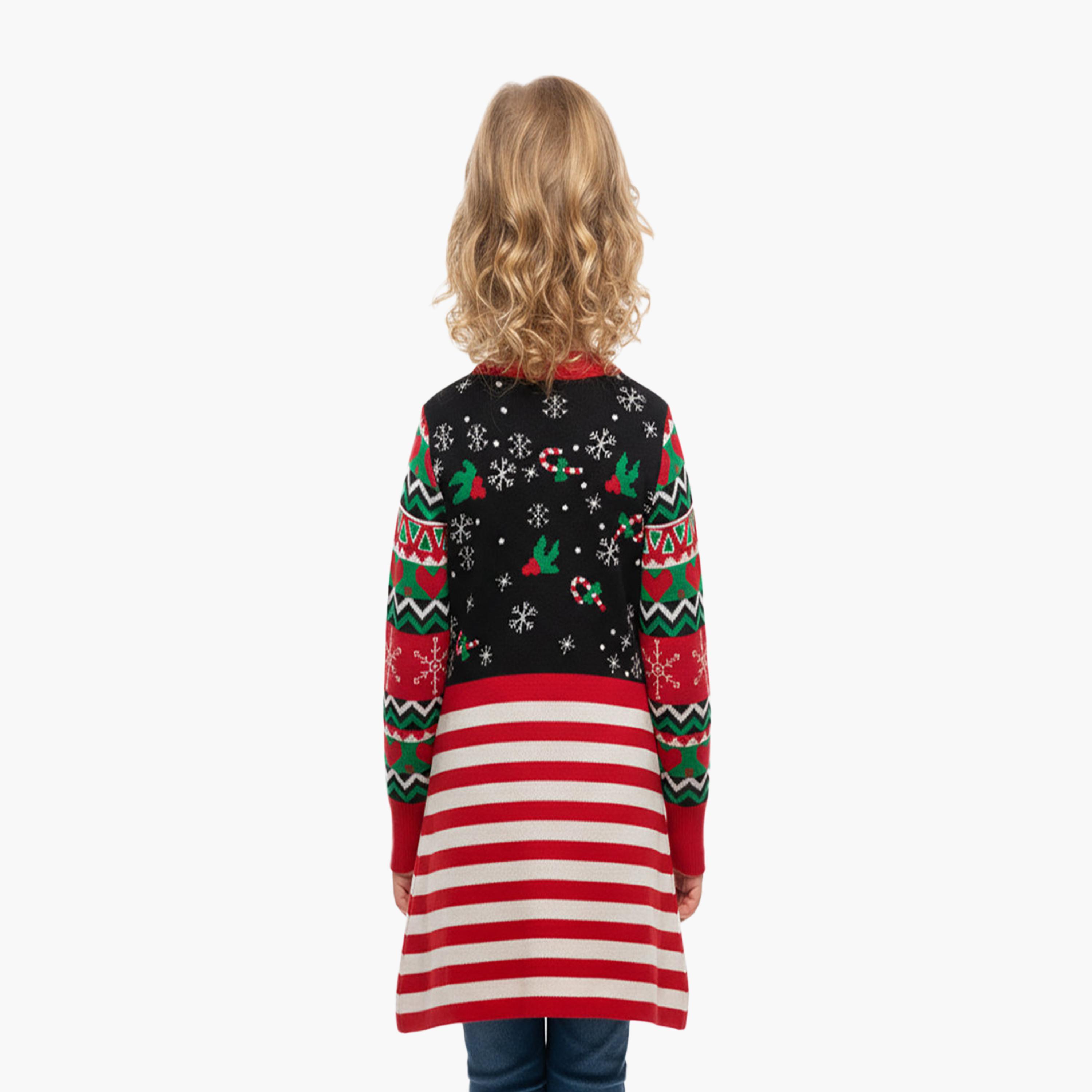 فستان عيد الميلاد المحبوك المخطط وجه سانتا بطول الركبة من بيبيكلو-girls-clothing-nightwear-image-3