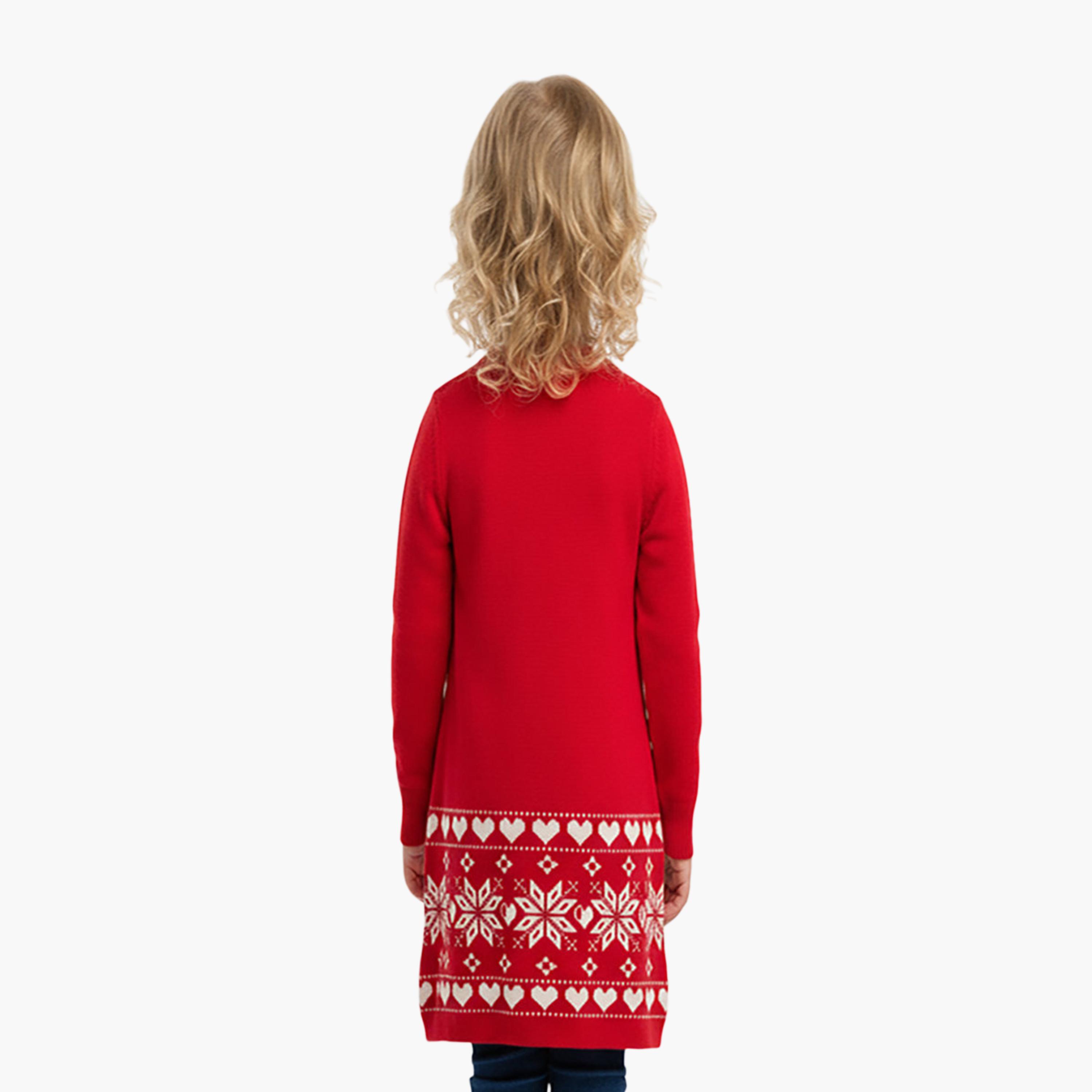 Babyqlo Reindeer Pattern Christmas Knee Length Sweater Dress-girls-clothing-nightwear-image-3