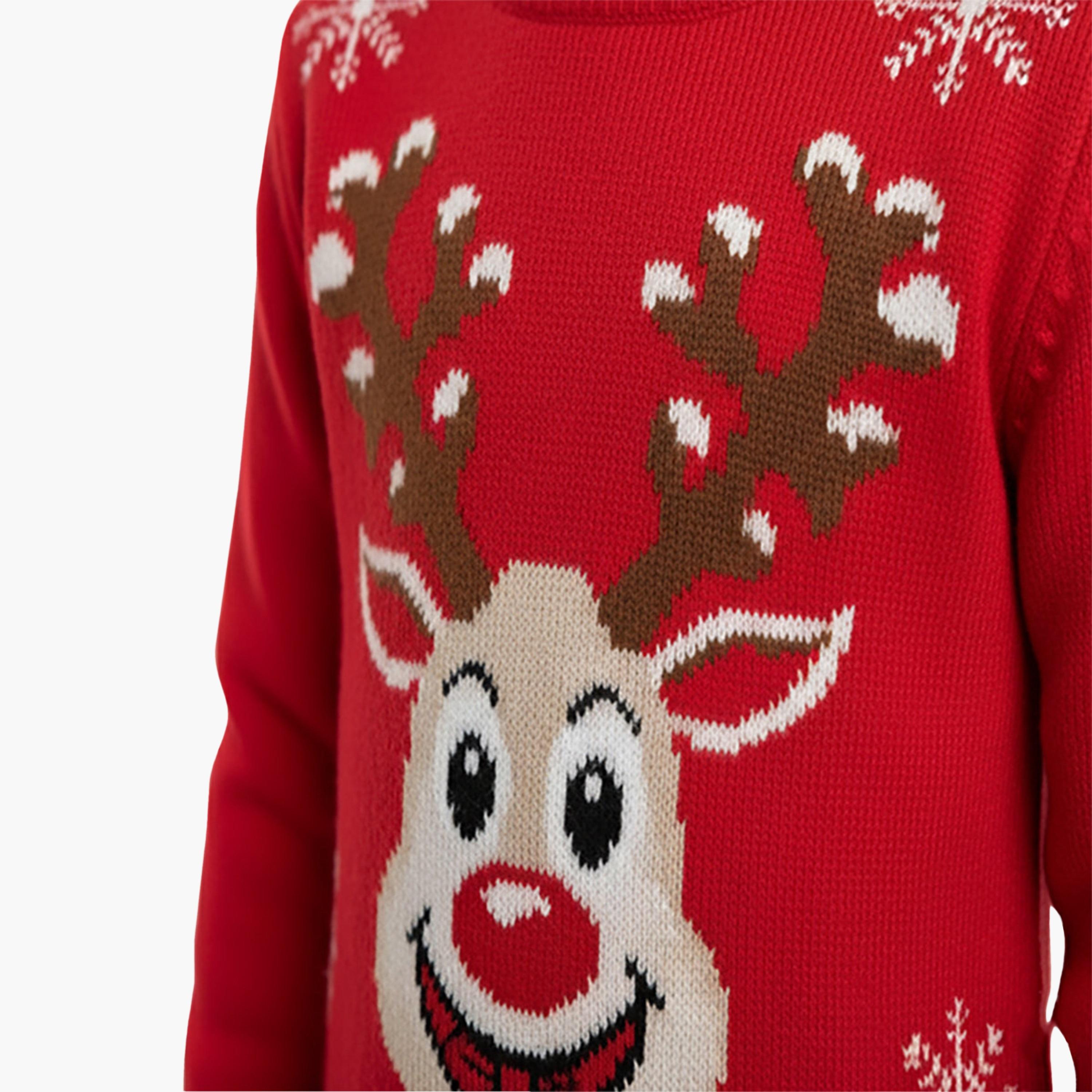 Babyqlo Reindeer Pattern Christmas Knee Length Sweater Dress-girls-clothing-nightwear-image-4