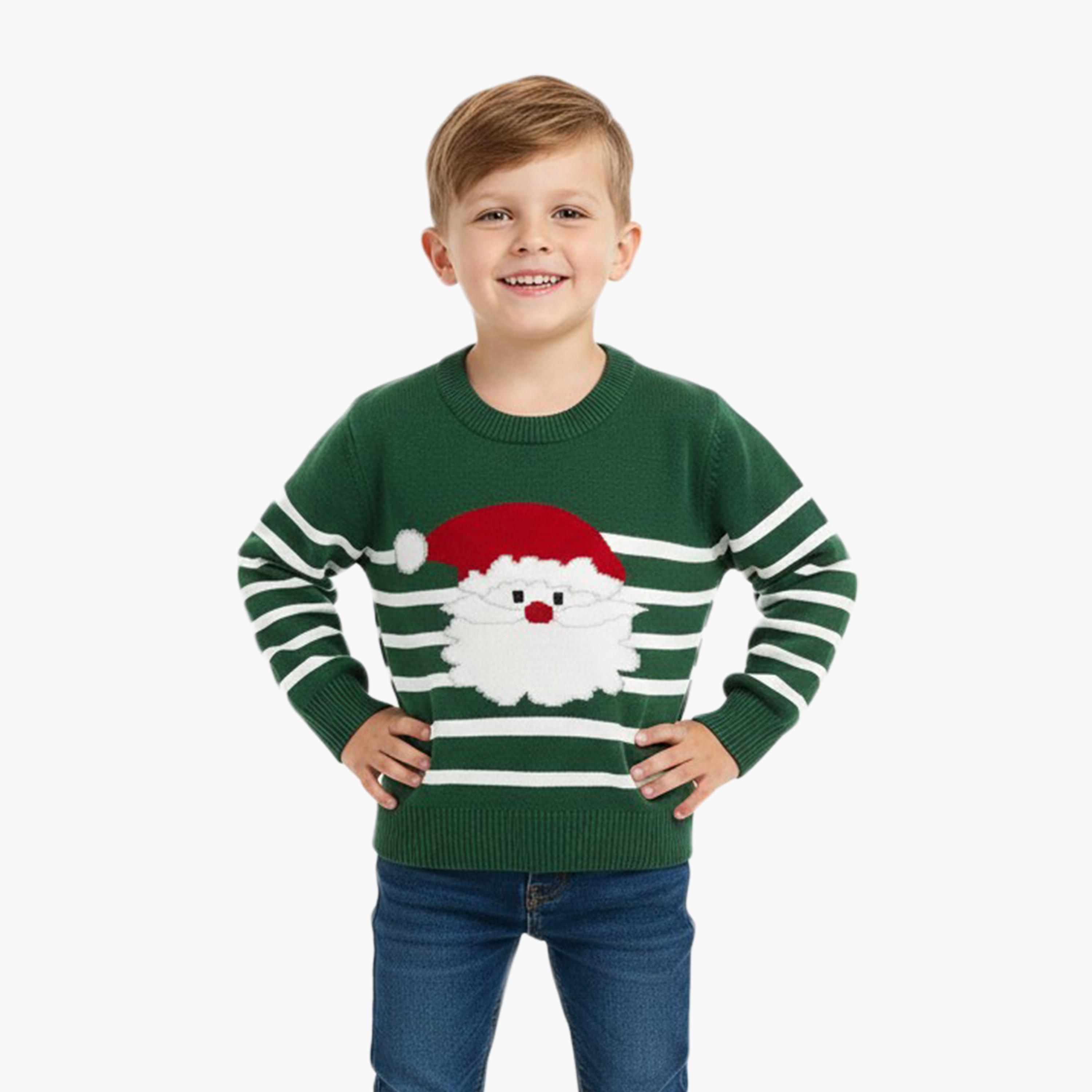Babyqlo Santa Claus Striped Christmas Long Sleeves Sweater-girls-clothing-winterwear-jumpersandcardigans-image-1