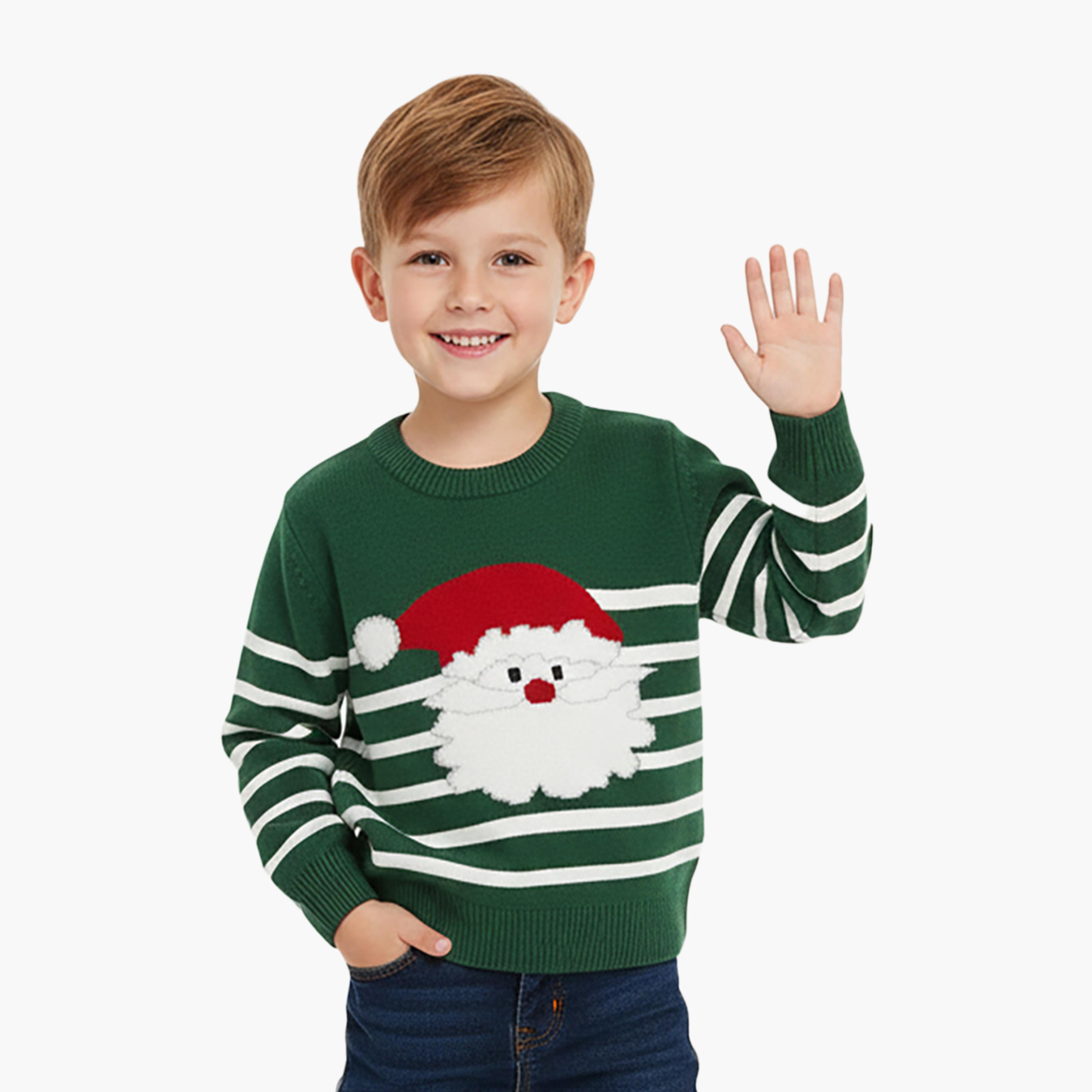 Babyqlo Santa Claus Striped Christmas Long Sleeves Sweater-girls-clothing-winterwear-jumpersandcardigans-image-2