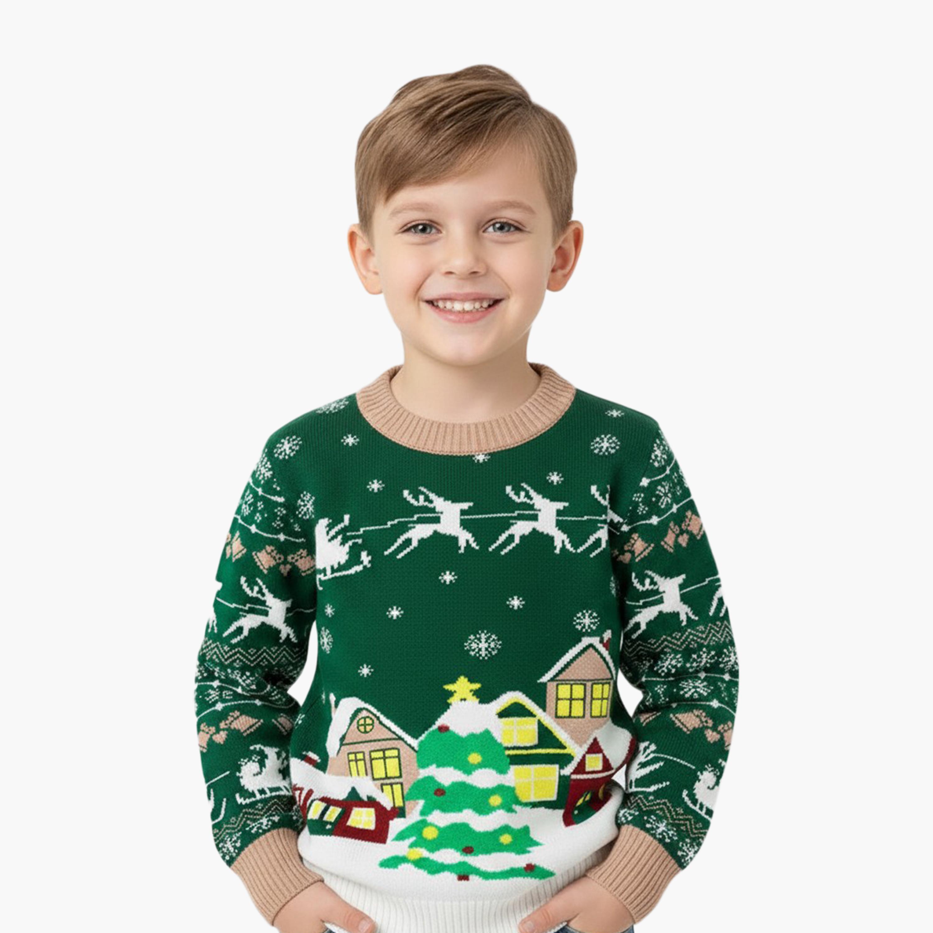 Babyqlo Christmas Village Scene Long Sleeves Knit Sweater-boys-clothing-winterwear-jumpersandcardigans-image-1