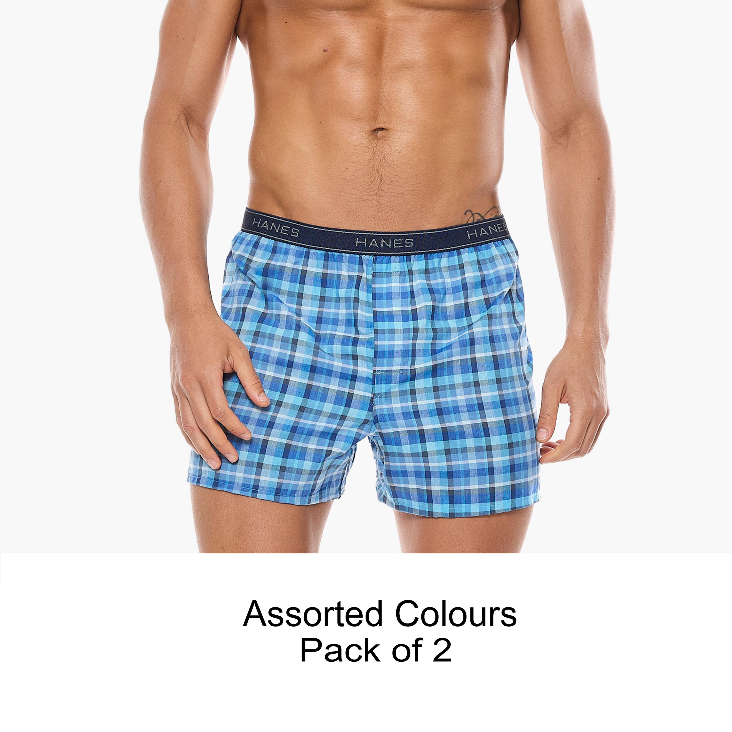 مجموعة هنس المتنوعة مكونة من 2 بوكسر رجالي بحزام خصر مطبوع عليه علامة تجارية-men-clothing-innerwear-underwear-image-1