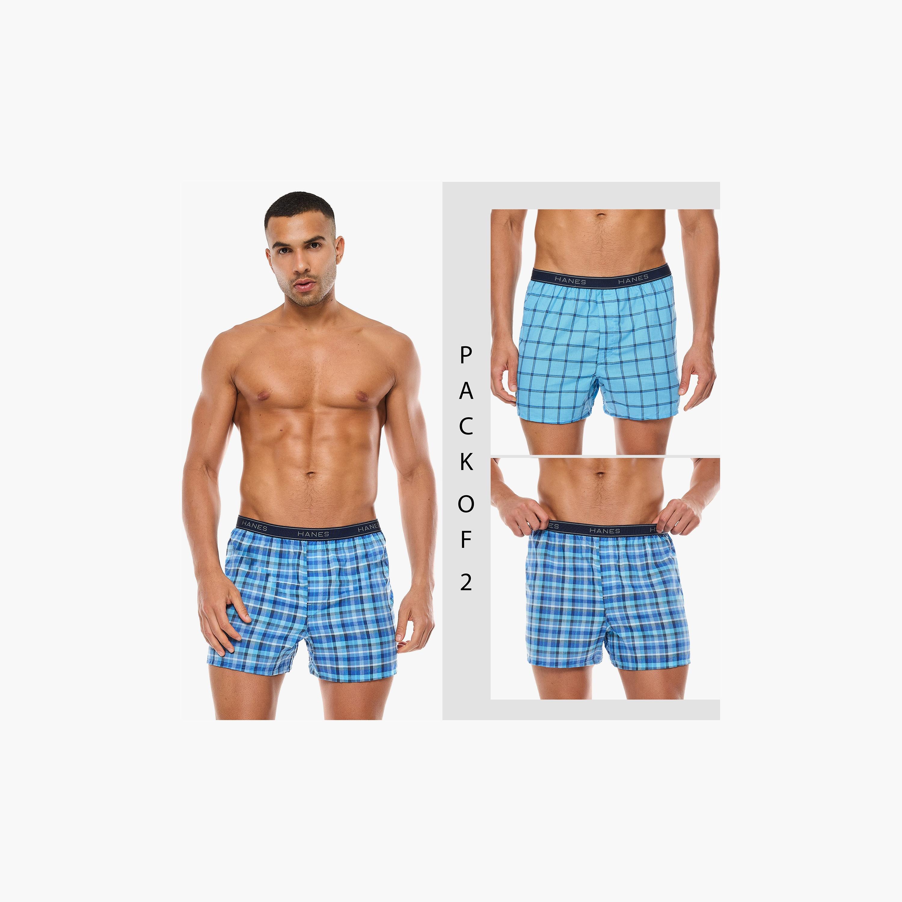 مجموعة هنس المتنوعة مكونة من 2 بوكسر رجالي بحزام خصر مطبوع عليه علامة تجارية-men-clothing-innerwear-underwear-image-2