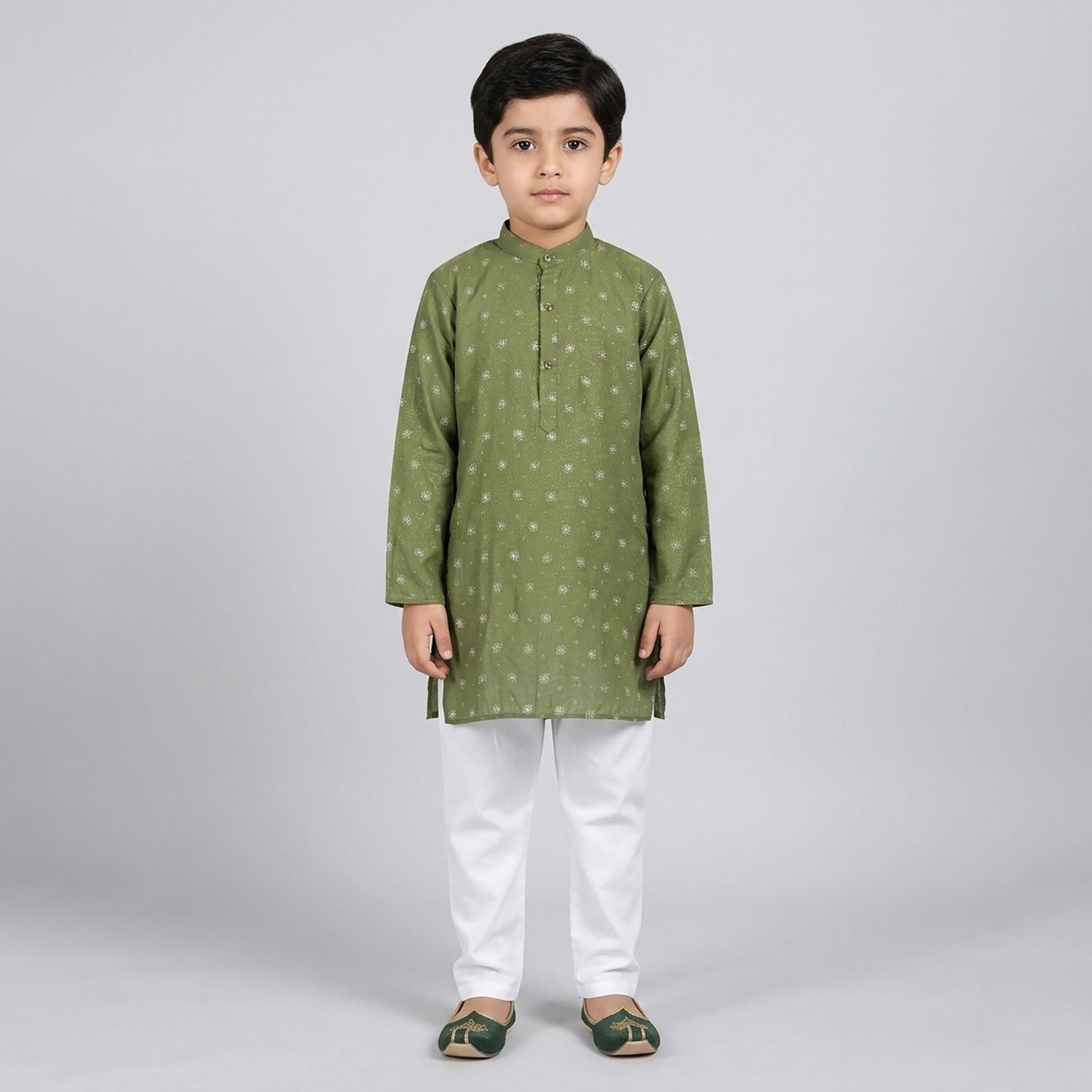 طقم تراثي بأكمام طويلة كورتة وبيجامة مطبوع من بيبيكلو-boys-clothing-setsandcoords-image-1