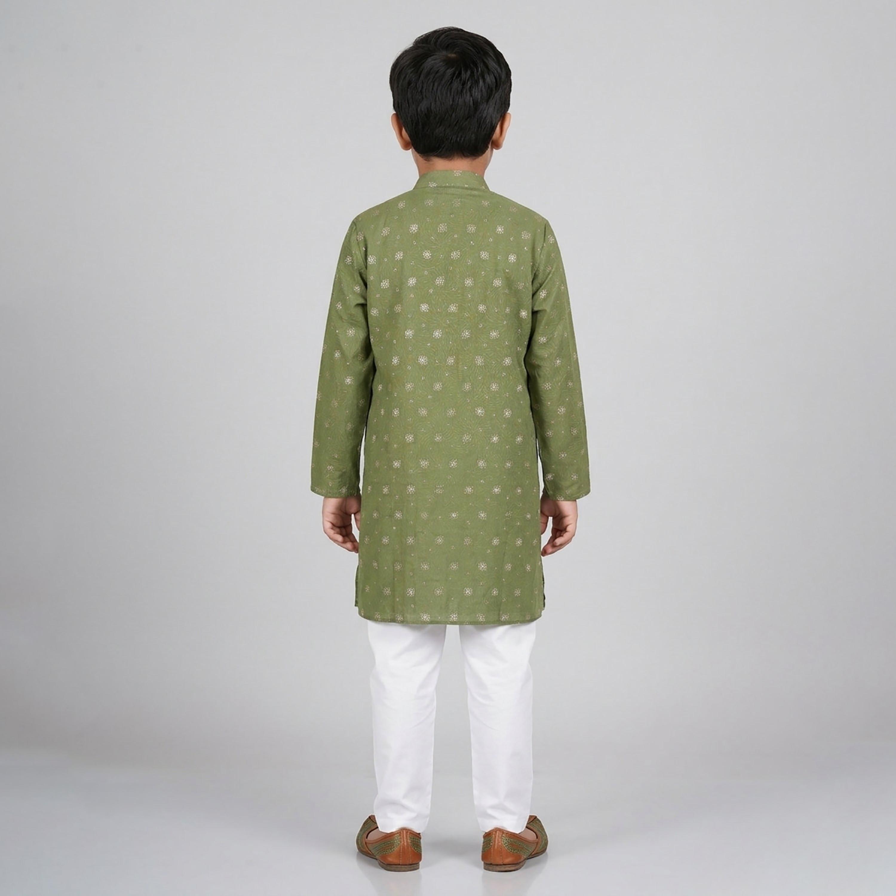 طقم تراثي بأكمام طويلة كورتة وبيجامة مطبوع من بيبيكلو-boys-clothing-setsandcoords-image-2